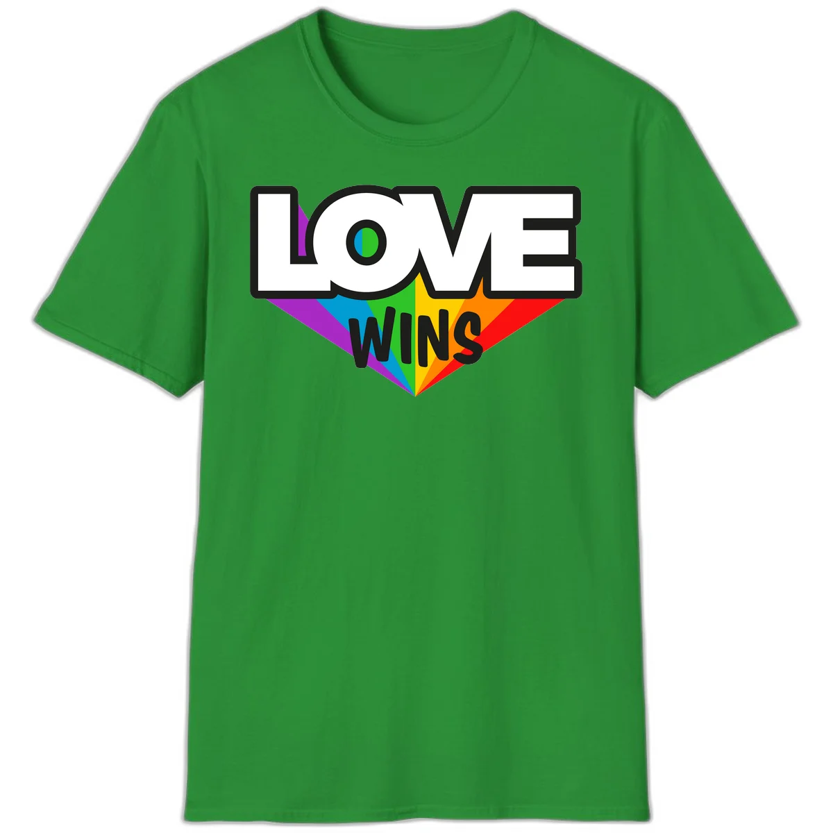 Love wins pride design with rainbow wings and gradient eye symbol in vibrant purple, blue, green, yellow, orange and red colors in Irish Green