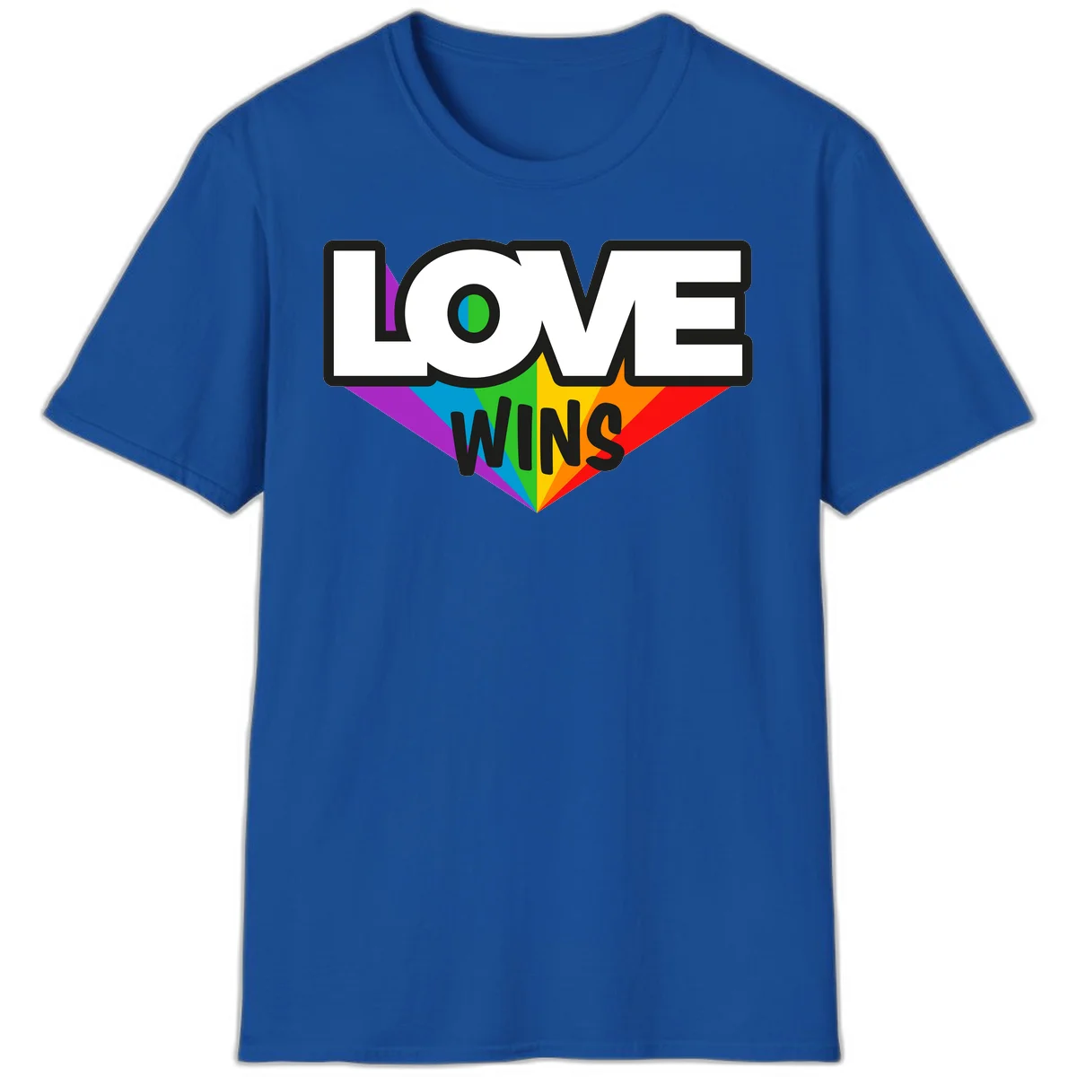 Love wins pride design with rainbow wings and gradient eye symbol in vibrant purple, blue, green, yellow, orange and red colors in Royal