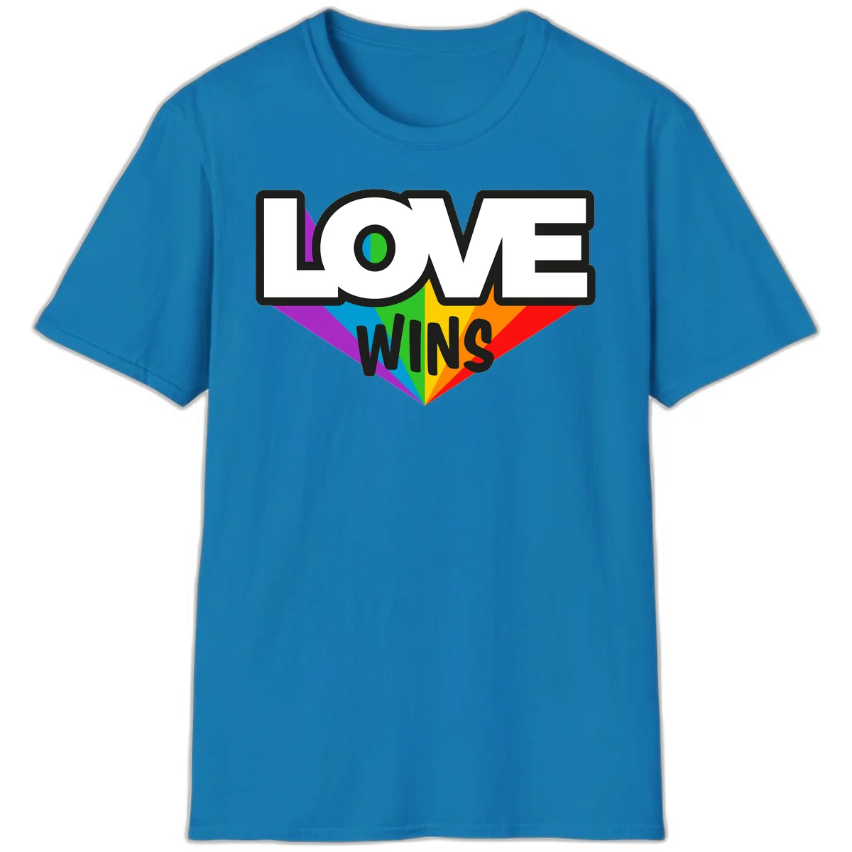 Love wins pride design with rainbow wings and gradient eye symbol in vibrant purple, blue, green, yellow, orange and red colors in Sapphire
