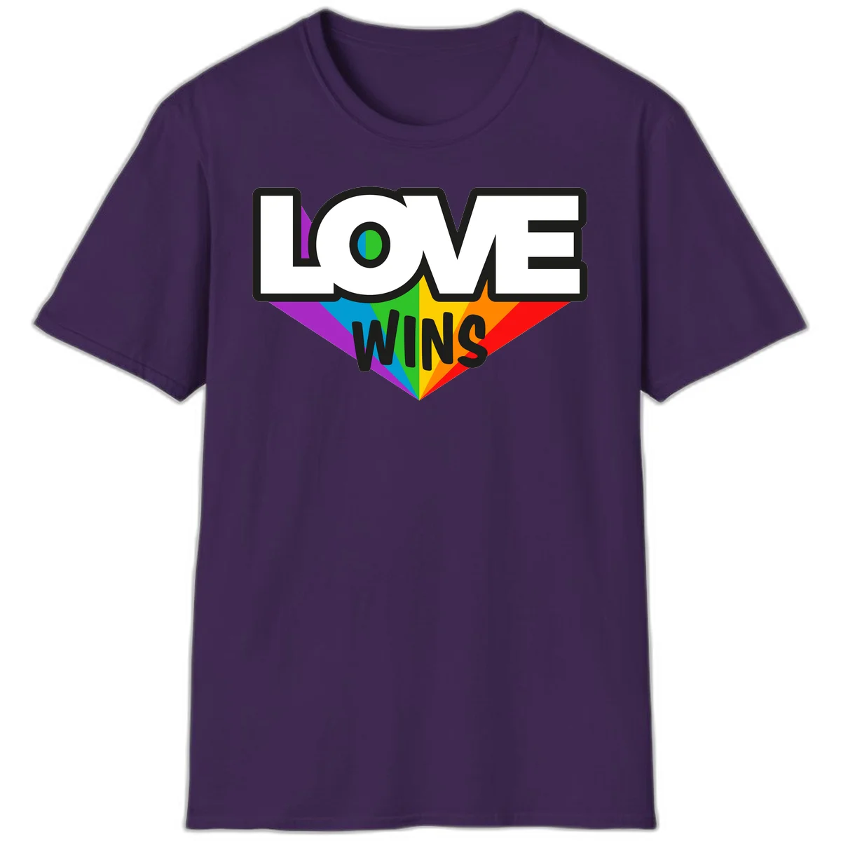Love wins pride design with rainbow wings and gradient eye symbol in vibrant purple, blue, green, yellow, orange and red colors in Purple