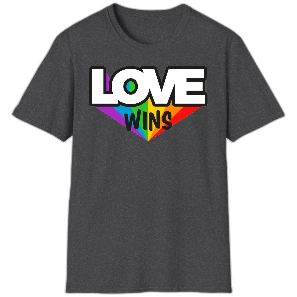 Love wins pride design with rainbow wings and gradient eye symbol in vibrant purple, blue, green, yellow, orange and red colors in Dark Heather