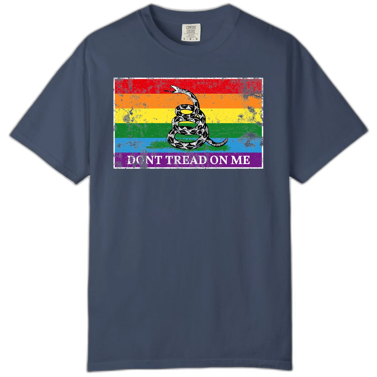 Rainbow pride flag with coiled snake and 'Don't Tread On Me' text - don't tread pride snake design in Midnight