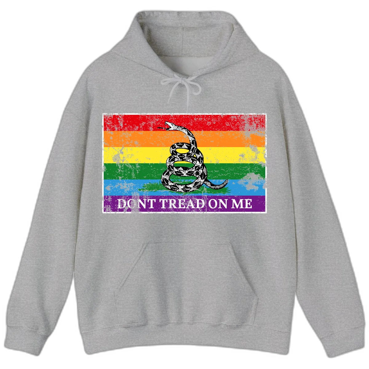 Rainbow pride flag with coiled snake and 'Don't Tread On Me' text - don't tread pride snake design in Sport Grey