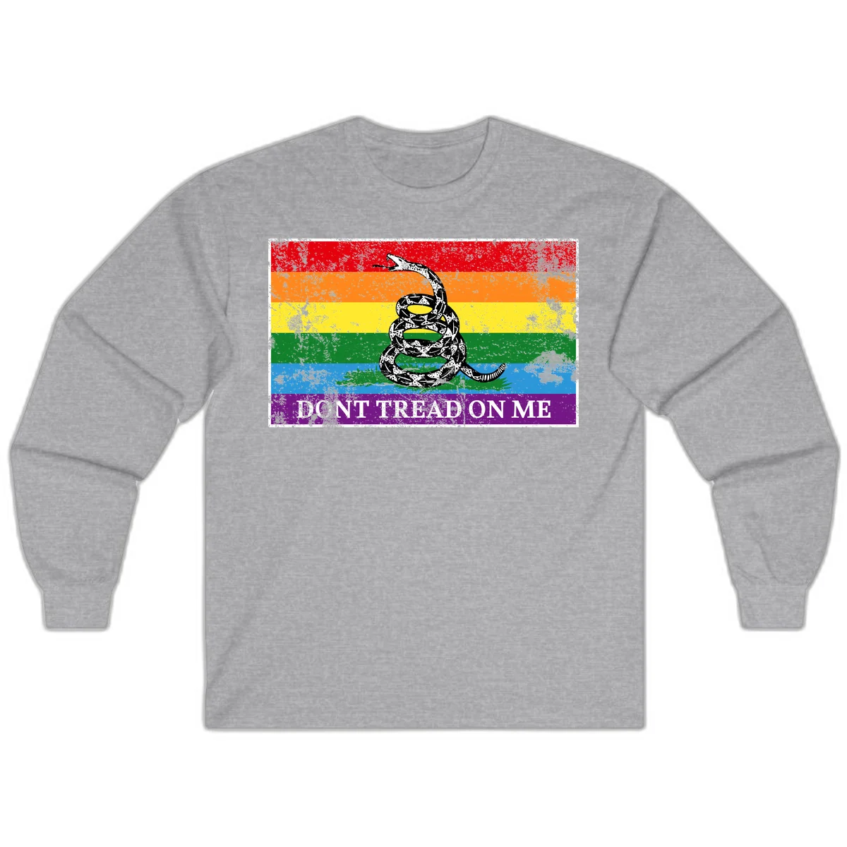 Rainbow pride flag with coiled snake and 'Don't Tread On Me' text - don't tread pride snake design in Sport Grey