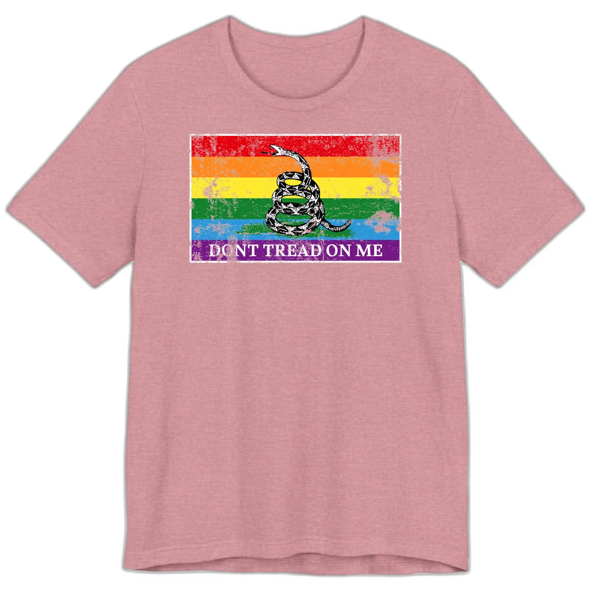 Rainbow pride flag with coiled snake and 'Don't Tread On Me' text - don't tread pride snake design in Heather Orchid