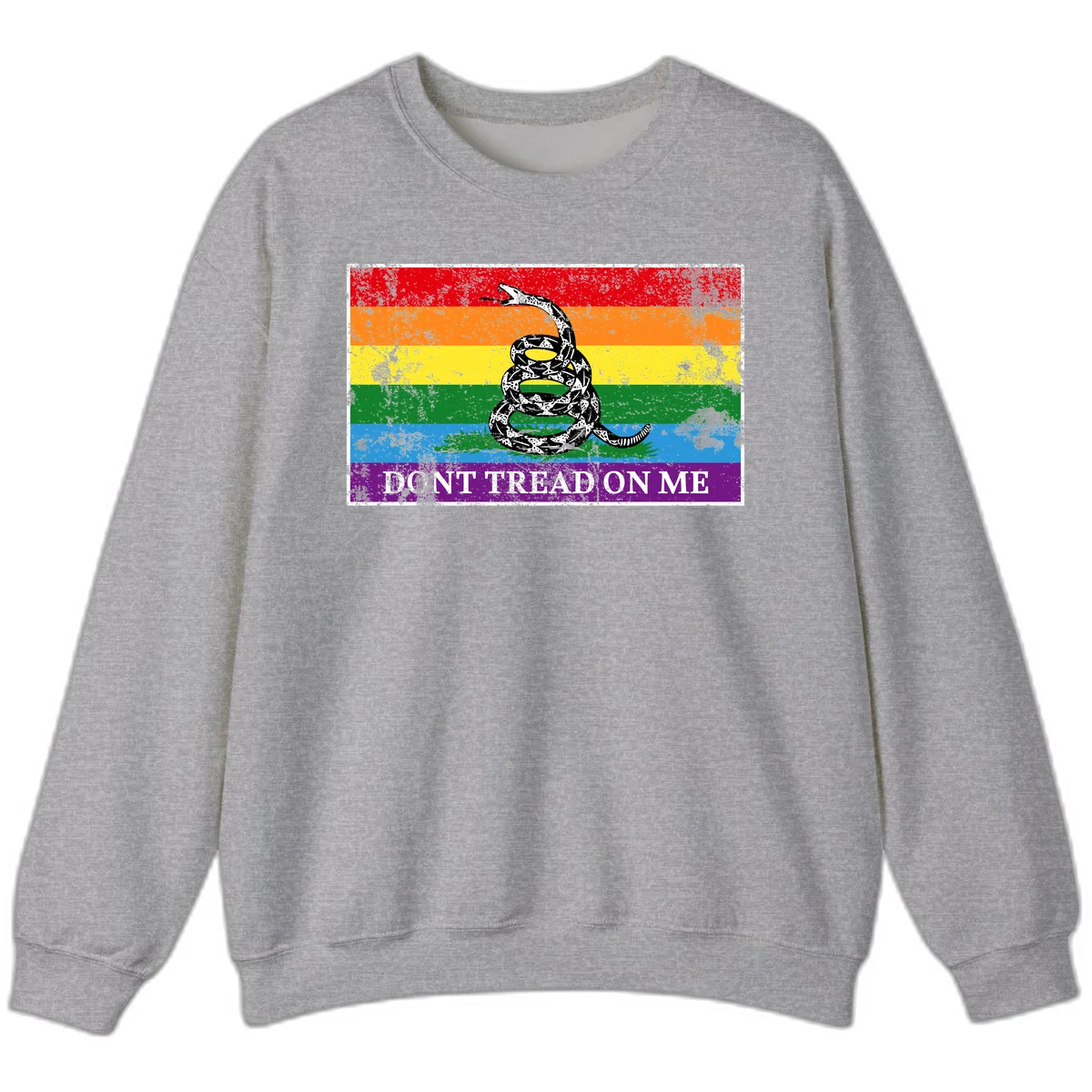 Rainbow pride flag with coiled snake and 'Don't Tread On Me' text - don't tread pride snake design in Sport Grey