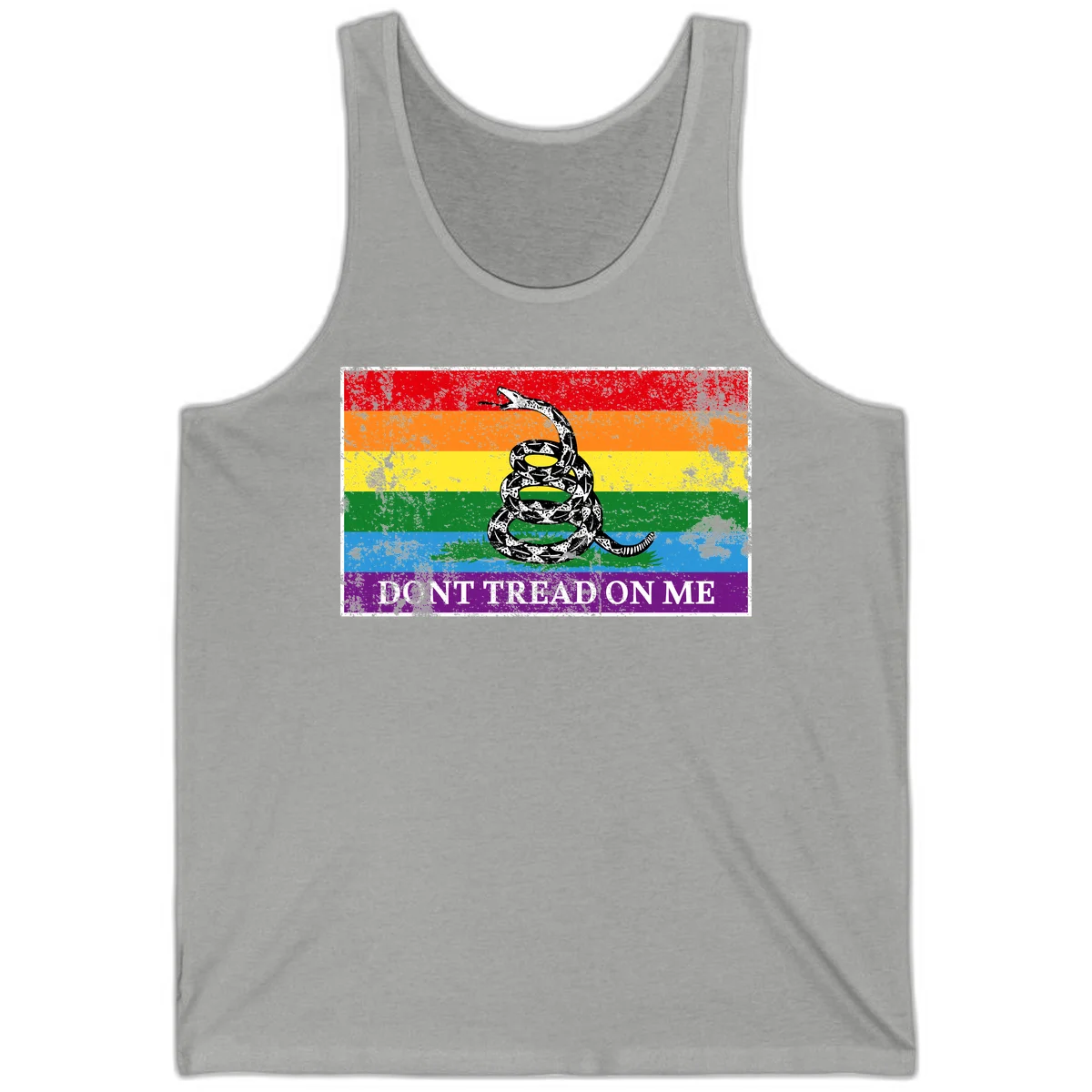 Rainbow pride flag with coiled snake and 'Don't Tread On Me' text - don't tread pride snake design in Athletic Heather