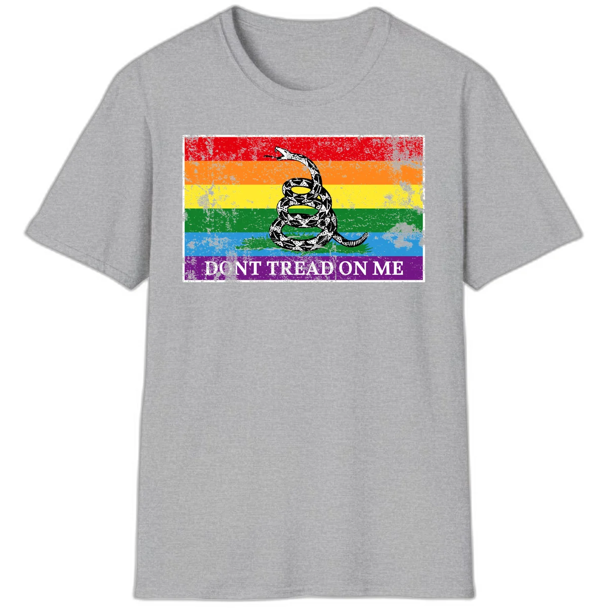 Rainbow pride flag with coiled snake and 'Don't Tread On Me' text - don't tread pride snake design in Sport Grey