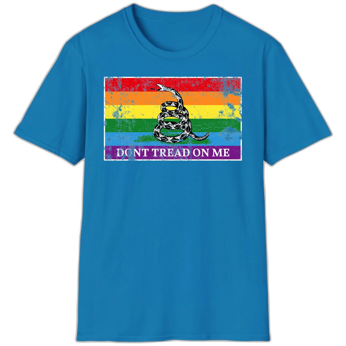 Rainbow pride flag with coiled snake and 'Don't Tread On Me' text - don't tread pride snake design in Sapphire