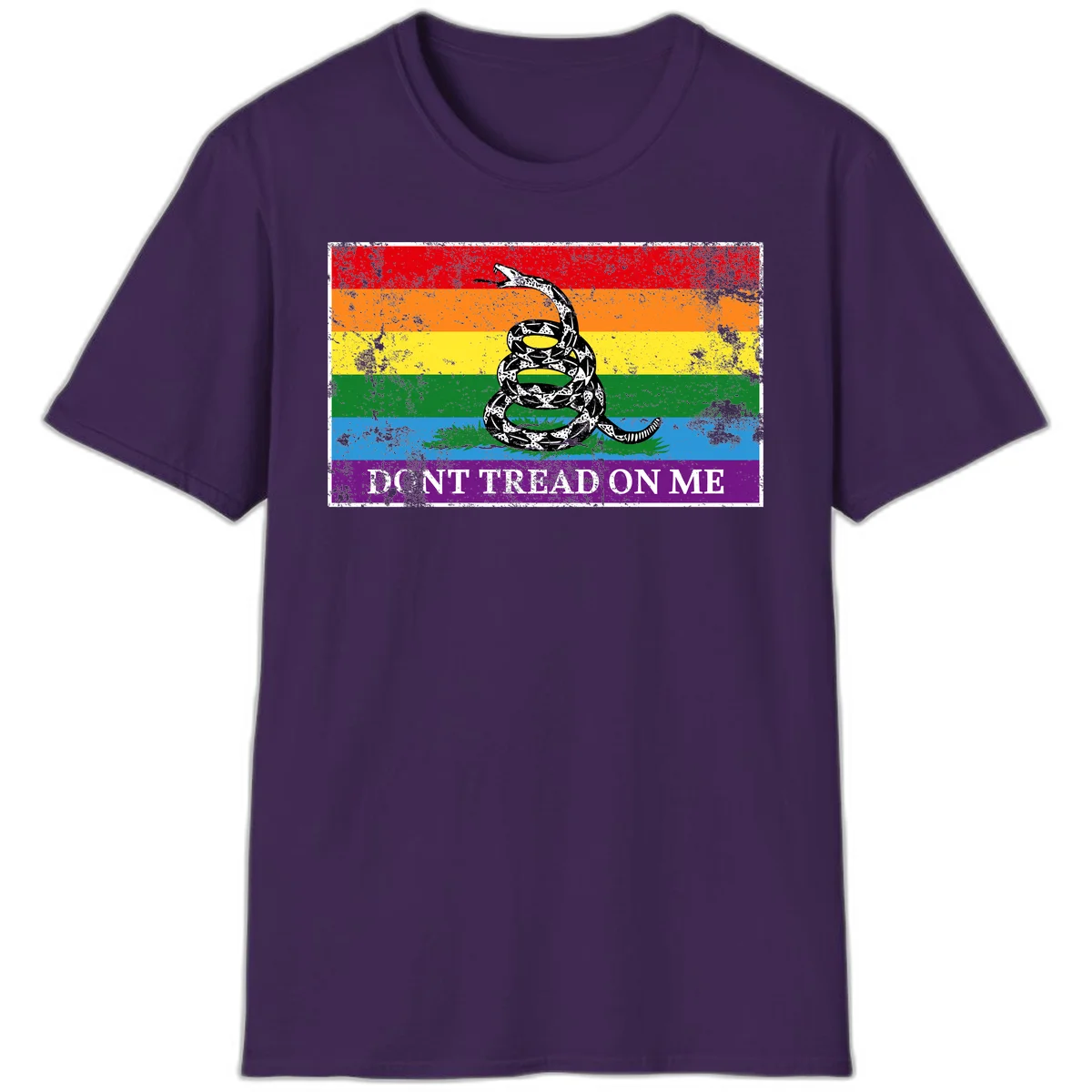 Rainbow pride flag with coiled snake and 'Don't Tread On Me' text - don't tread pride snake design in Purple