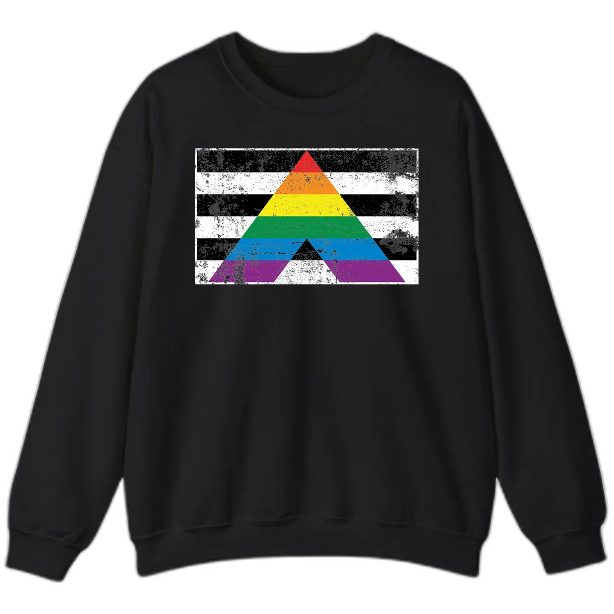 Rainbow pride pyramid with horizontal stripes on distressed black and white background in Black