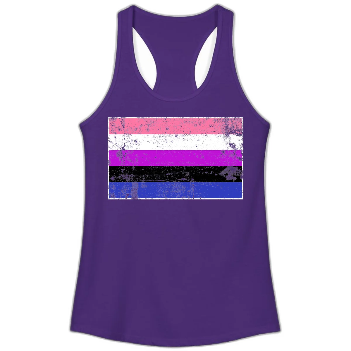 Genderqueer pride flag with horizontal stripes in hot pink, white, magenta, black, and blue featuring distressed grunge texture in Solid Purple Rush