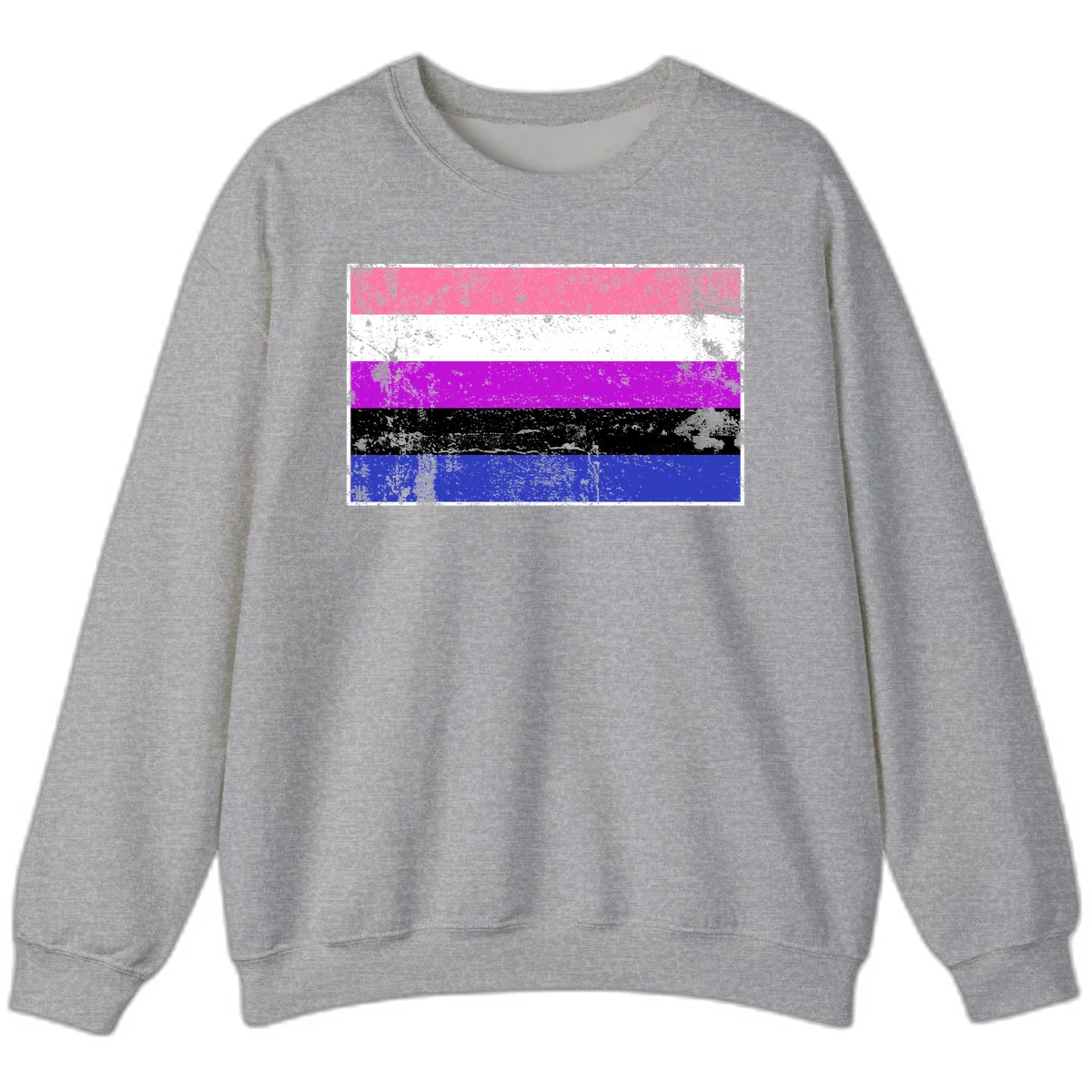 Genderqueer pride flag with horizontal stripes in hot pink, white, magenta, black, and blue featuring distressed grunge texture in Sport Grey