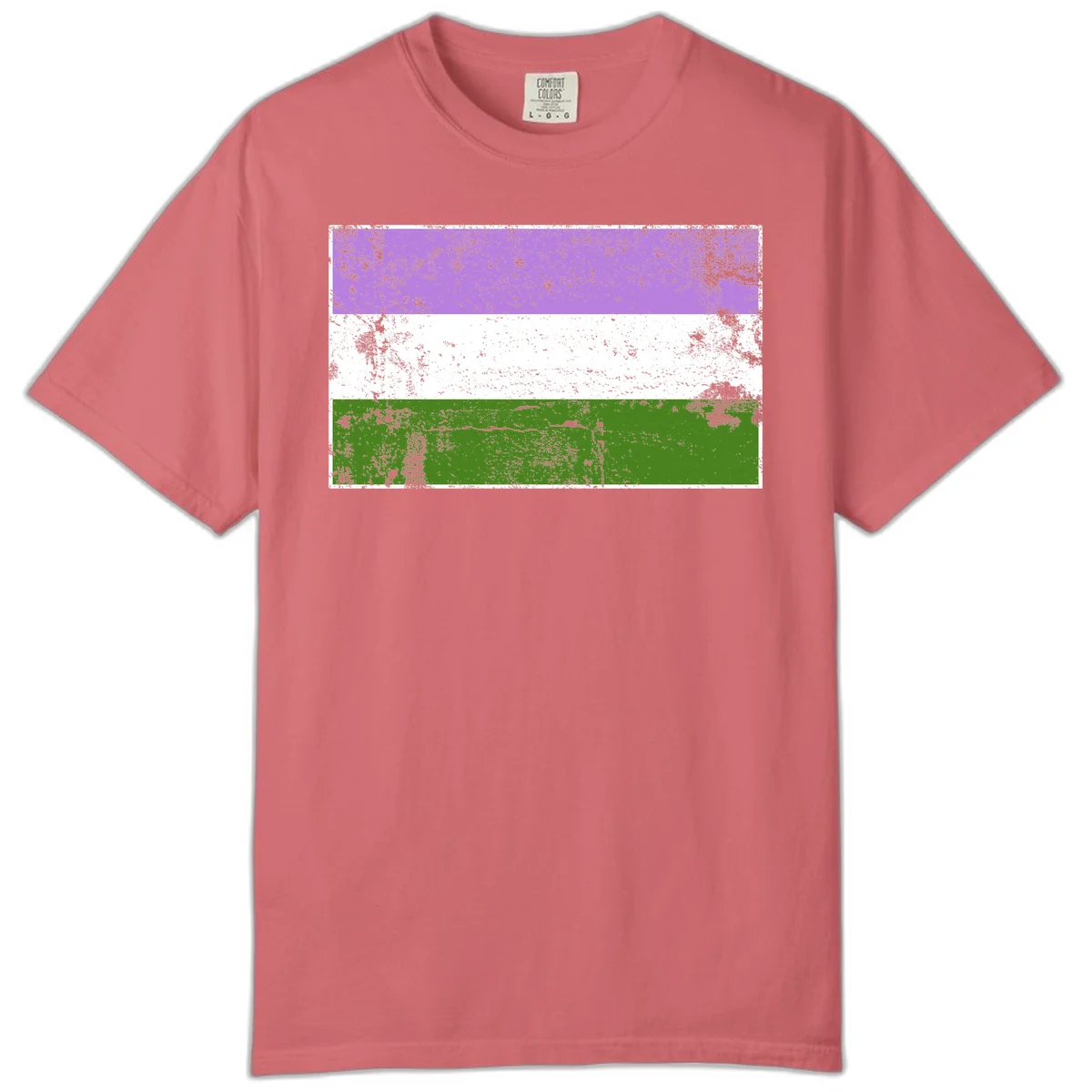 Genderqueer pride flag with purple, white, and green horizontal stripes featuring distressed grunge texture overlay in Watermelon