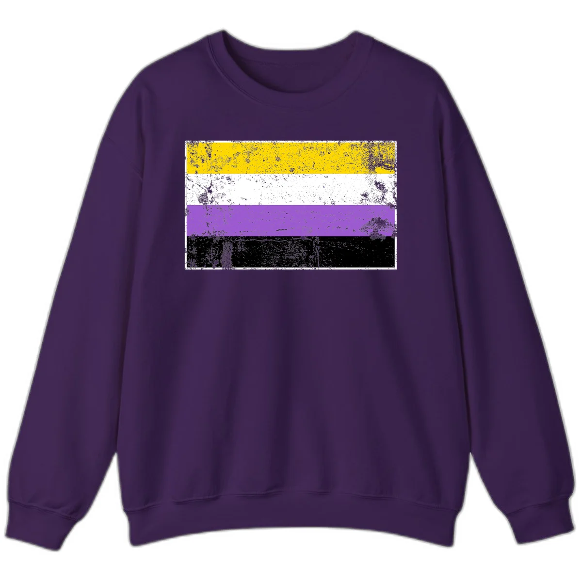 Nonbinary pride flag with yellow, white, purple, and black horizontal stripes featuring distressed grunge texture overlay in Purple