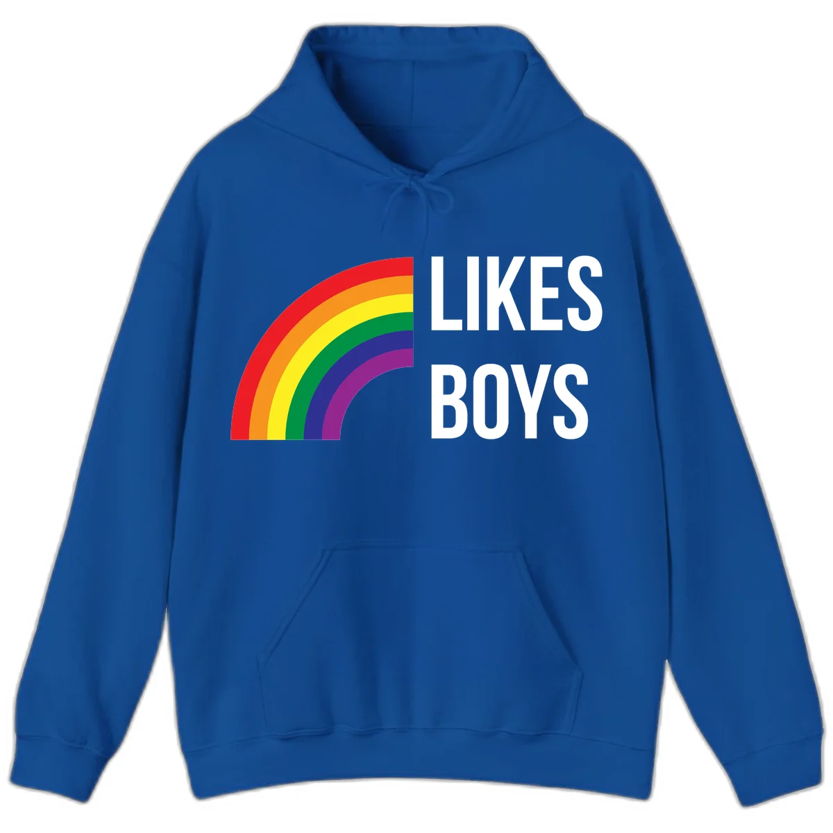 Likes boys pride design featuring a colorful rainbow arc with bold white text on gray background in Royal