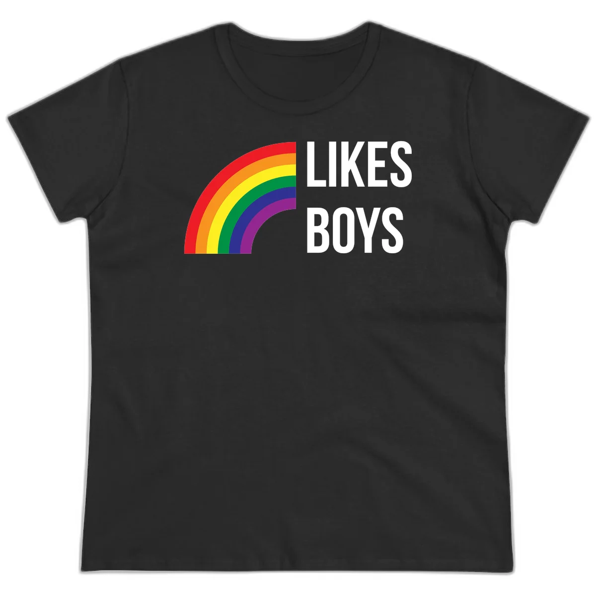 Likes boys pride design featuring a colorful rainbow arc with bold white text on gray background in Black