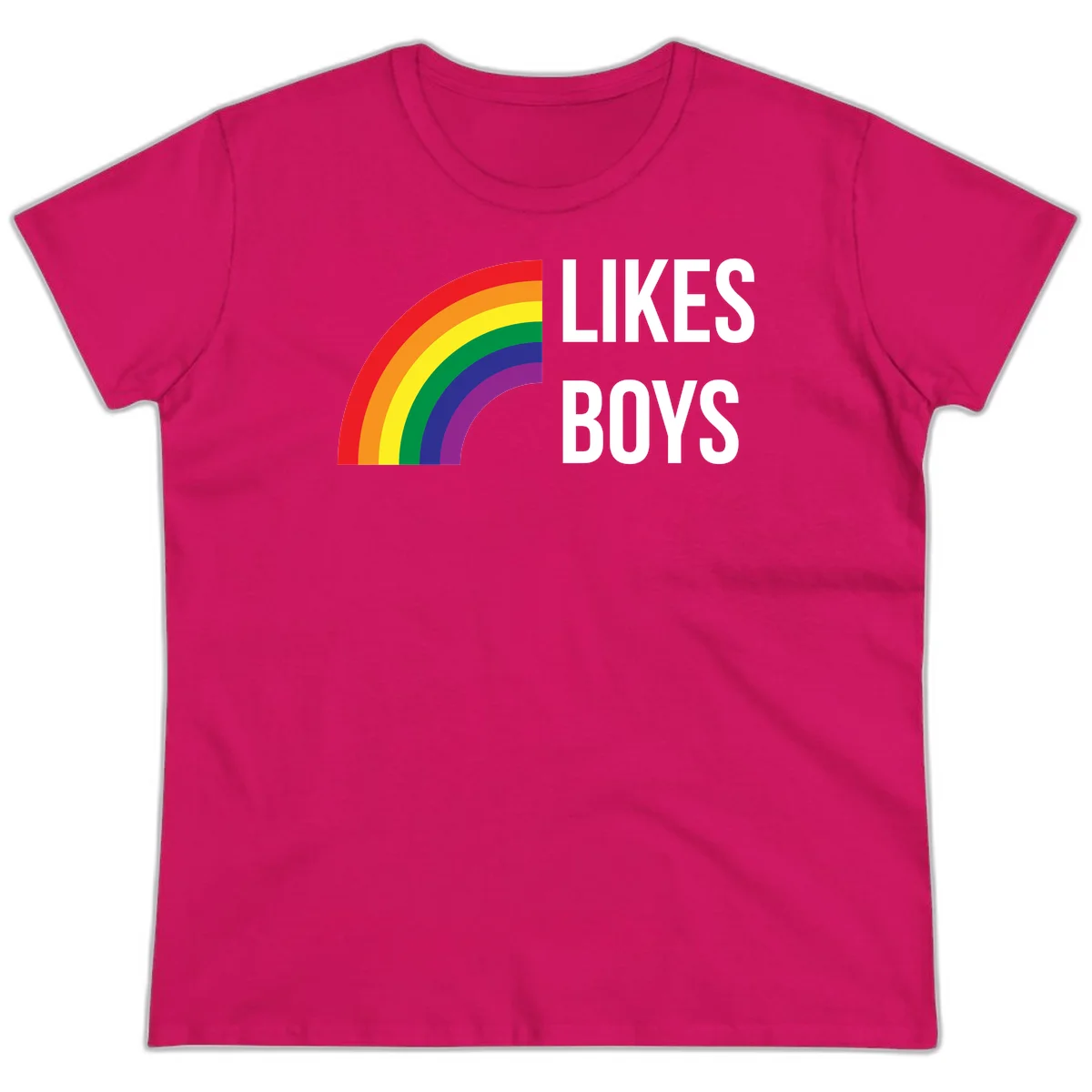 Likes boys pride design featuring a colorful rainbow arc with bold white text on gray background in Heliconia