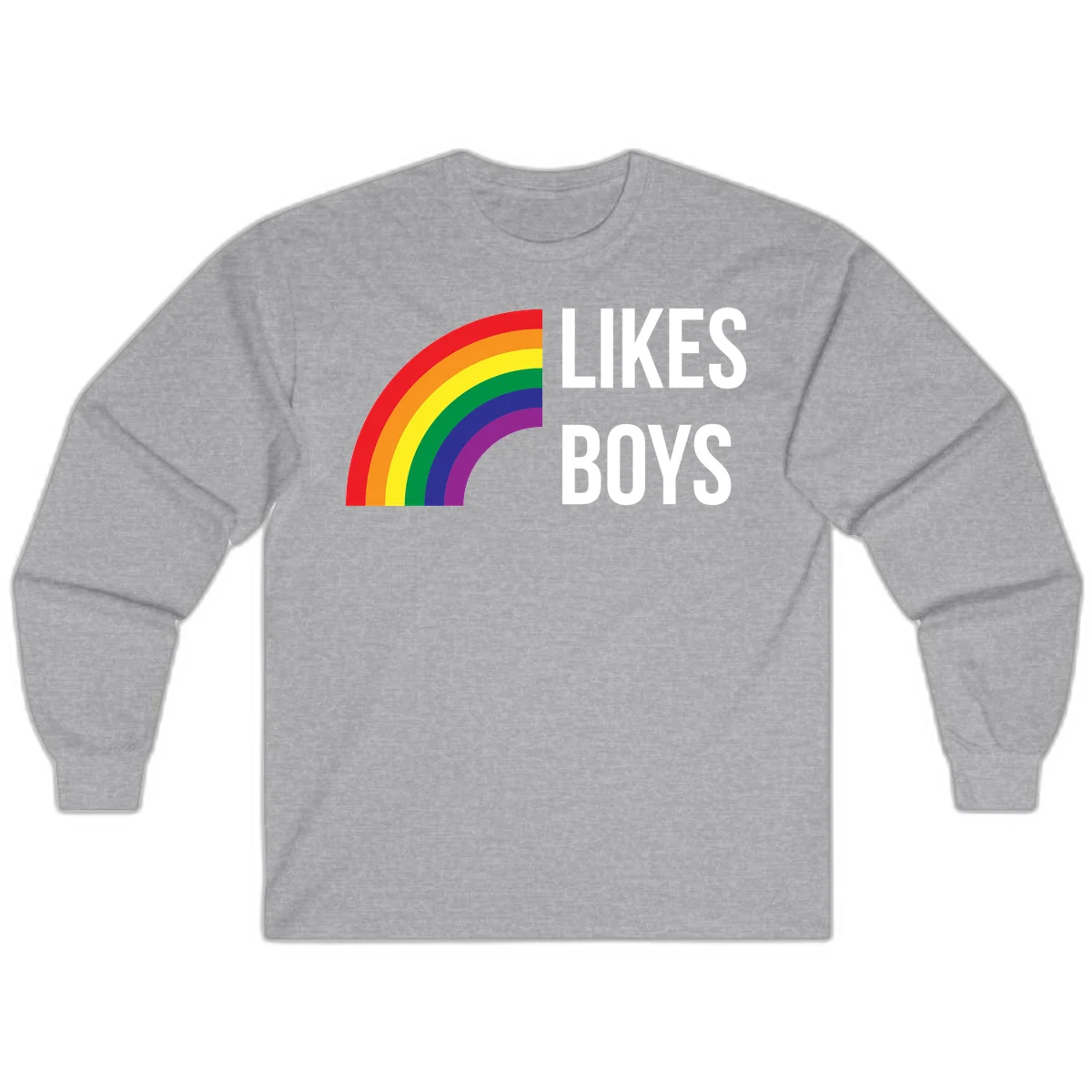 Likes boys pride design featuring a colorful rainbow arc with bold white text on gray background in Sport Grey