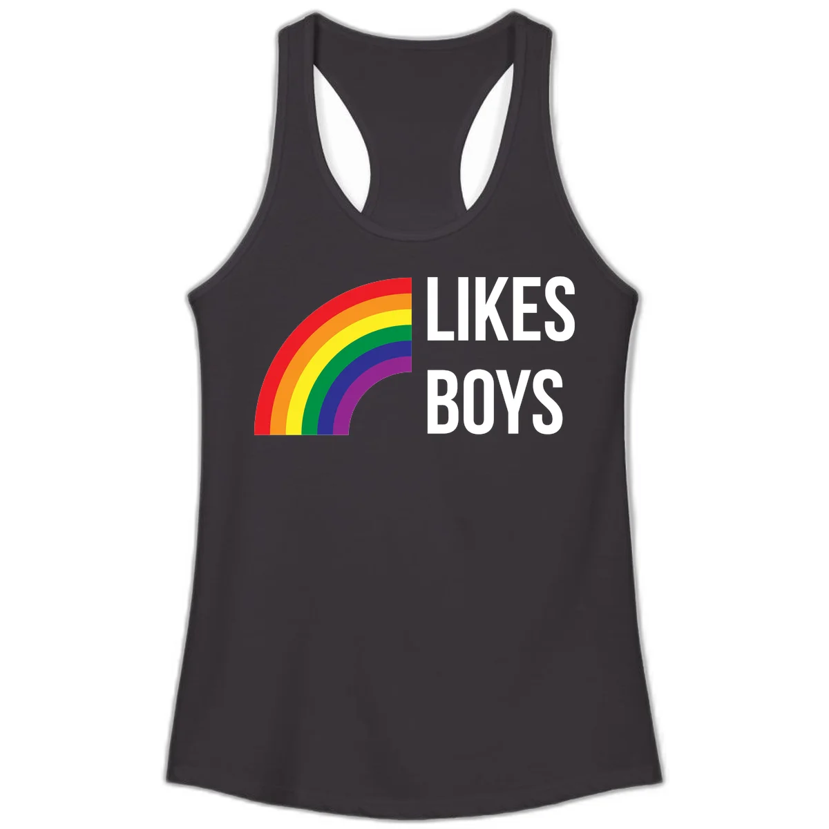 Likes boys pride design featuring a colorful rainbow arc with bold white text on gray background in Black