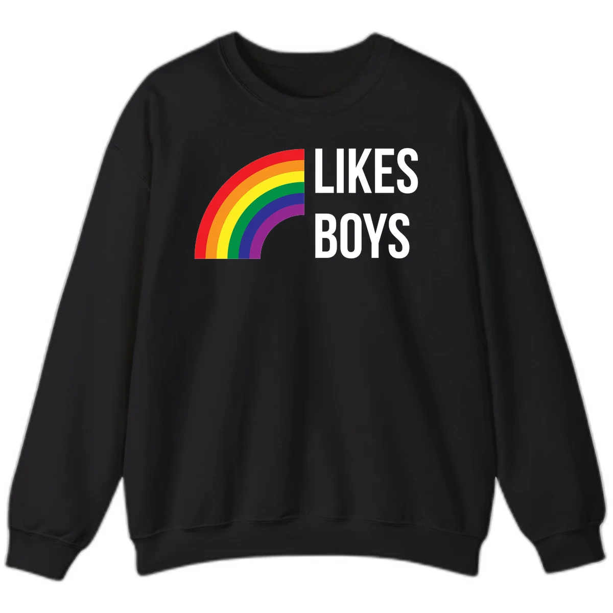 Likes boys pride design featuring a colorful rainbow arc with bold white text on gray background in Black