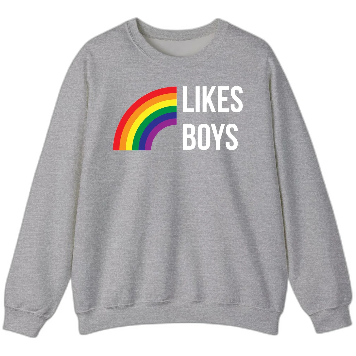 Likes boys pride design featuring a colorful rainbow arc with bold white text on gray background in Sport Grey