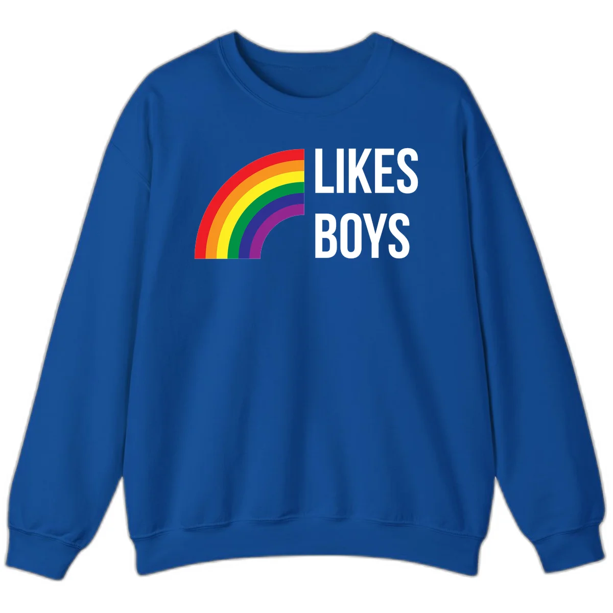 Likes boys pride design featuring a colorful rainbow arc with bold white text on gray background in Royal