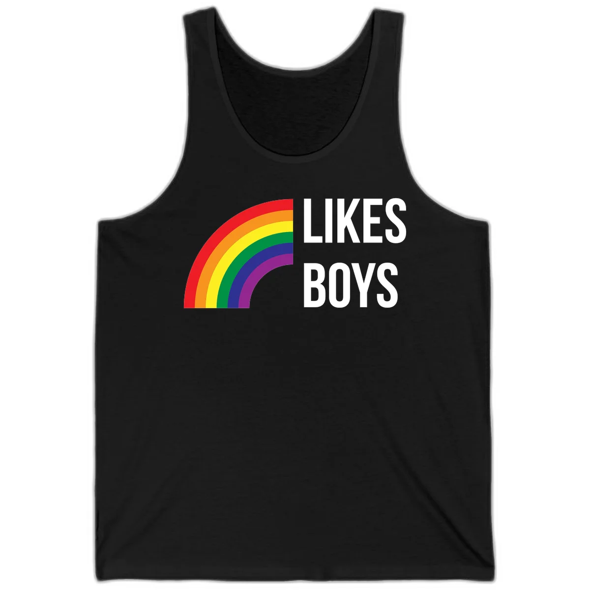 Likes boys pride design featuring a colorful rainbow arc with bold white text on gray background in Black