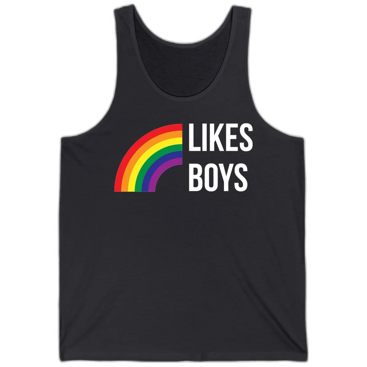 Likes boys pride design featuring a colorful rainbow arc with bold white text on gray background in Dark Grey