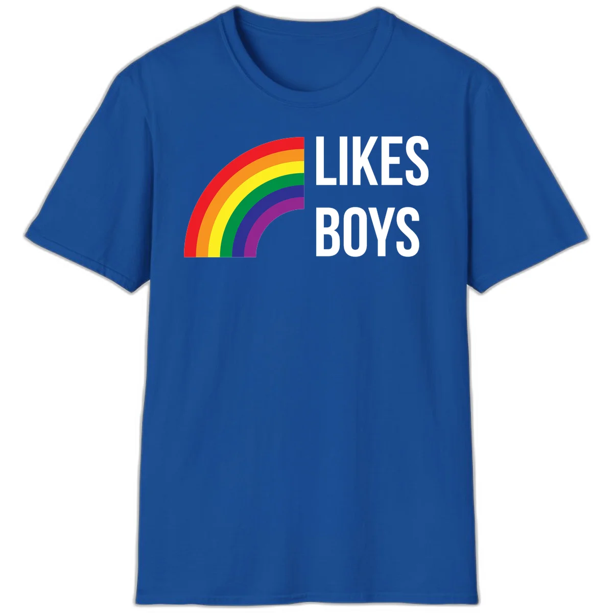 Likes boys pride design featuring a colorful rainbow arc with bold white text on gray background in Royal