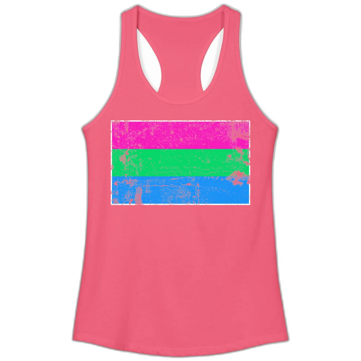 Horizontal pride flag stripes design in magenta, green, and blue with grunge distressed texture overlay in Hot Pink