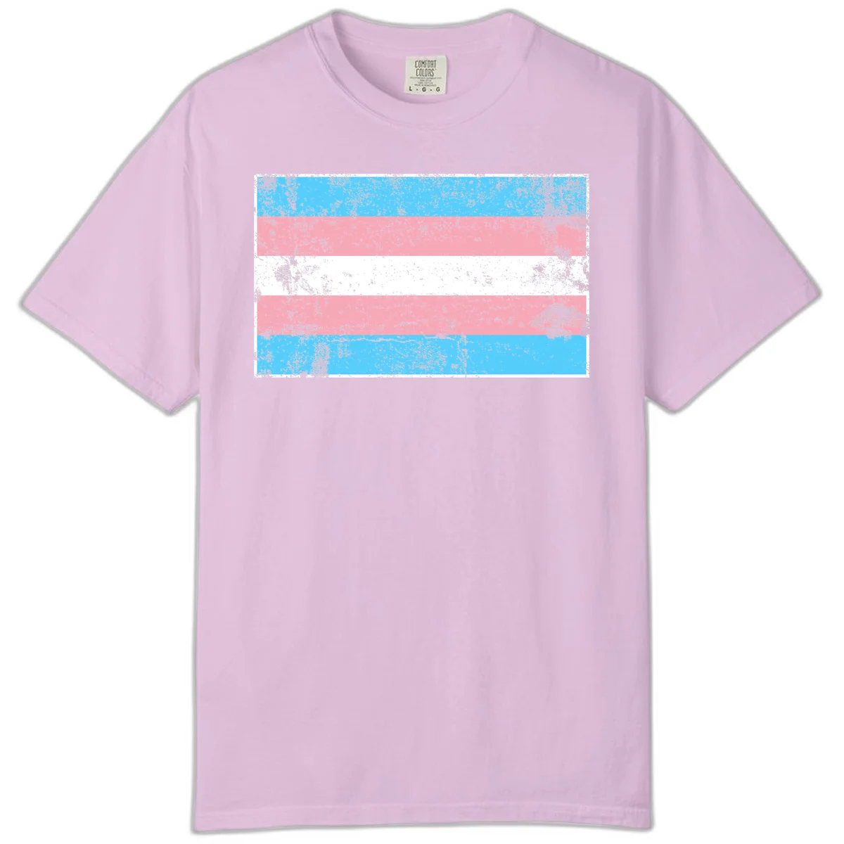 Distressed transgender pride flag with cyan, pink, and white horizontal stripes and weathered grunge texture in Orchid