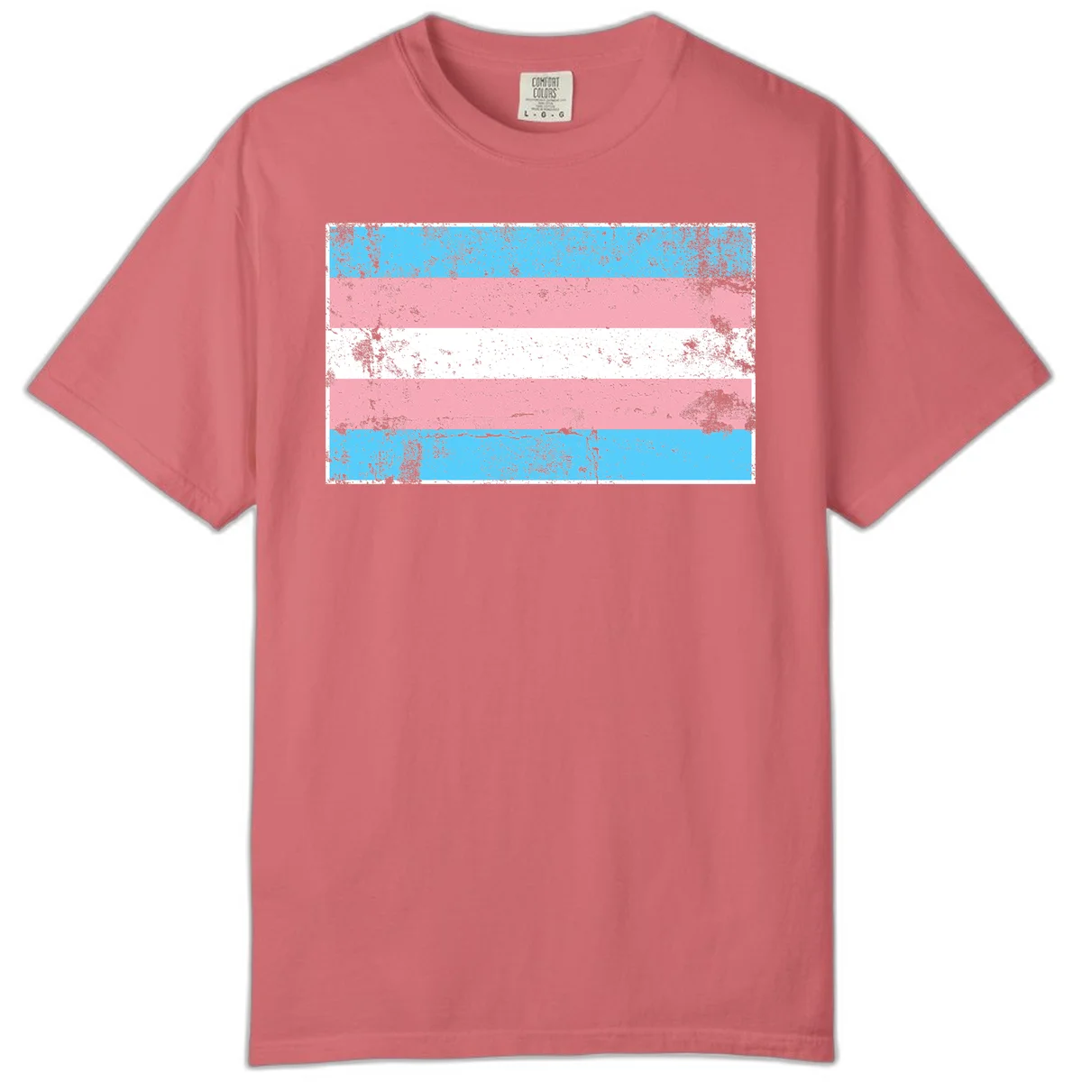 Distressed transgender pride flag with cyan, pink, and white horizontal stripes and weathered grunge texture in Watermelon