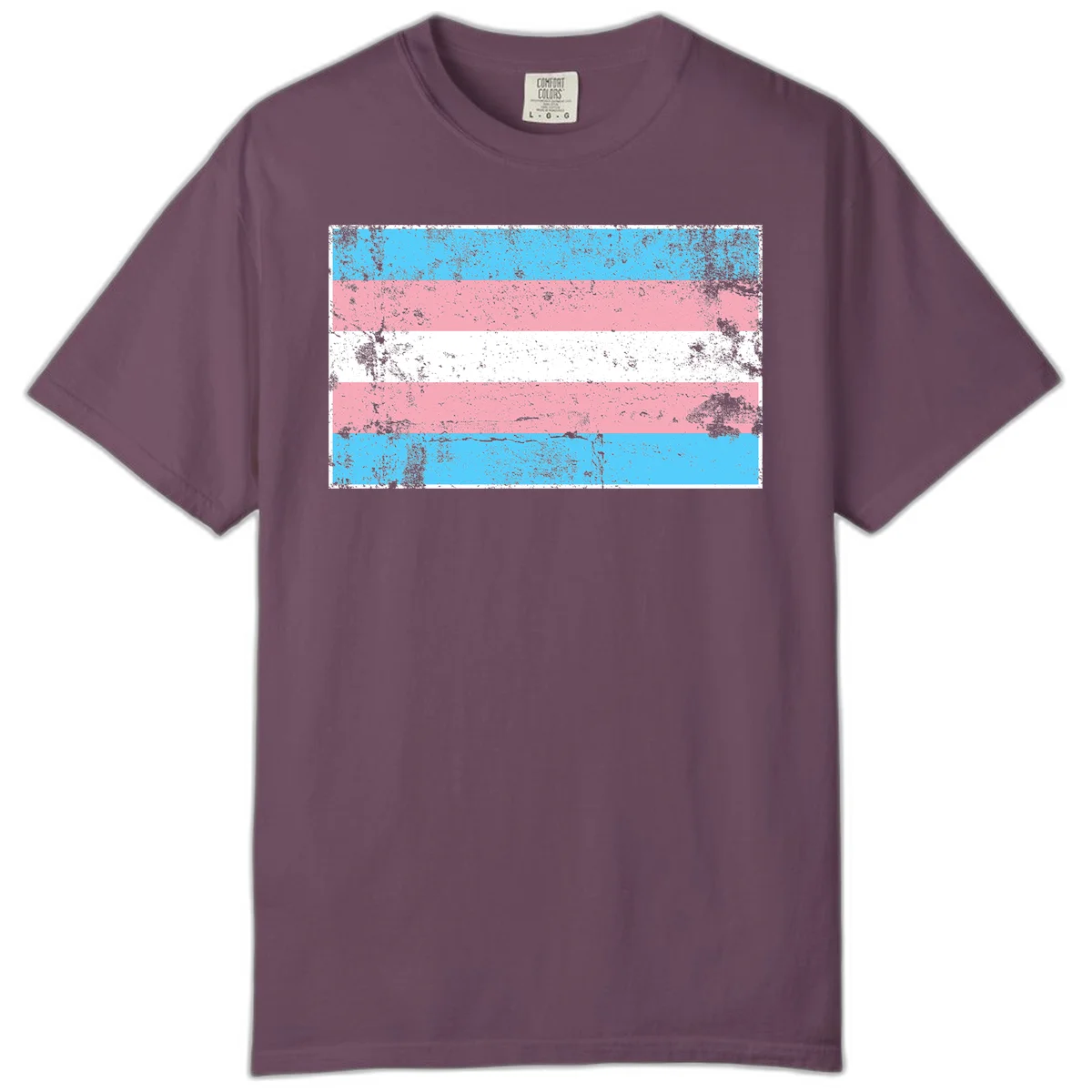 Distressed transgender pride flag with cyan, pink, and white horizontal stripes and weathered grunge texture in Berry