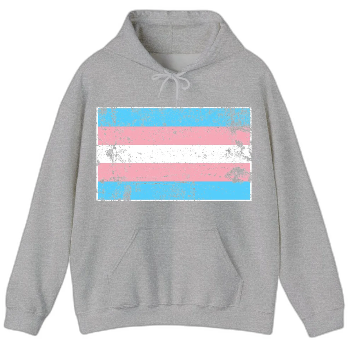 Distressed transgender pride flag with cyan, pink, and white horizontal stripes and weathered grunge texture in Sport Grey