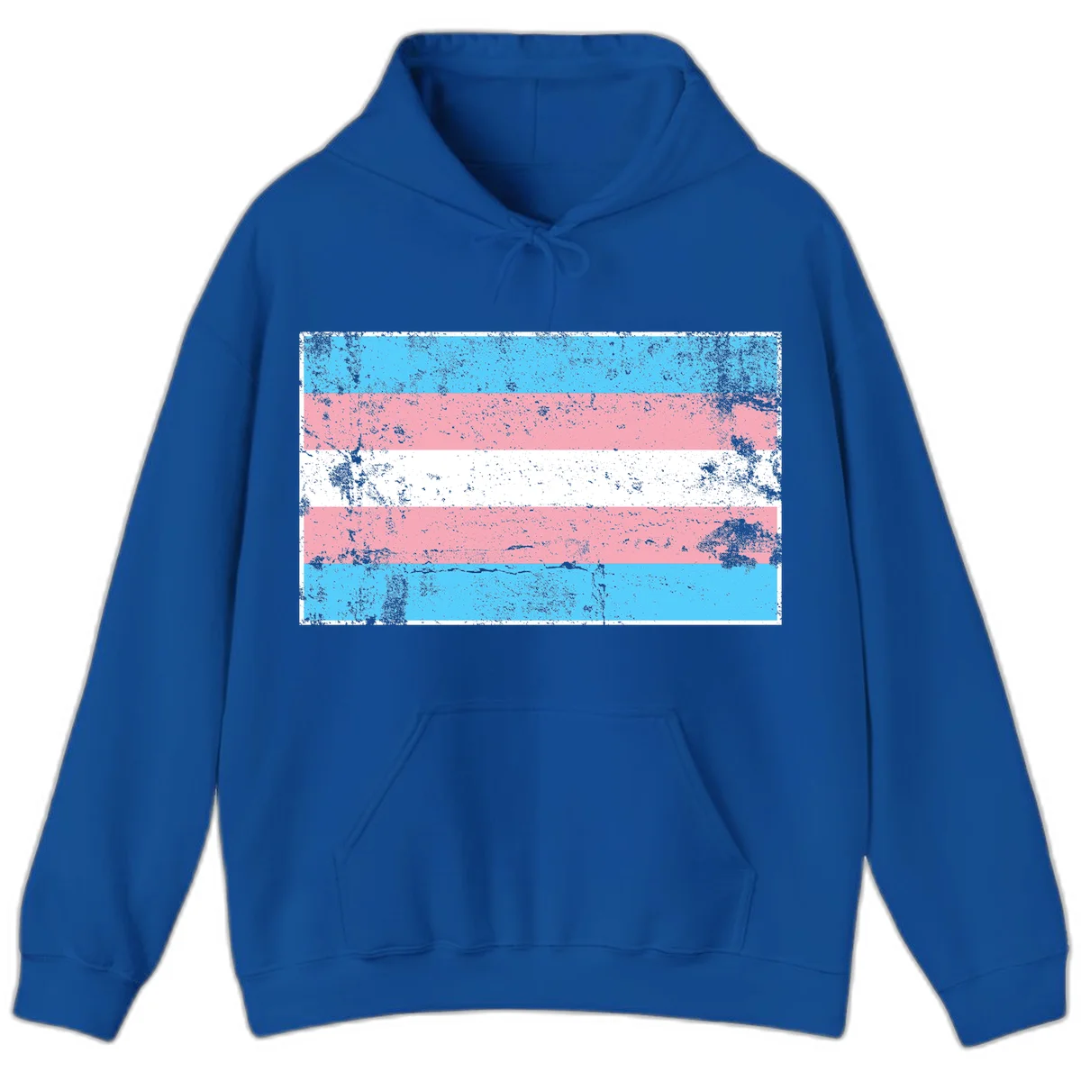 Distressed transgender pride flag with cyan, pink, and white horizontal stripes and weathered grunge texture in Royal