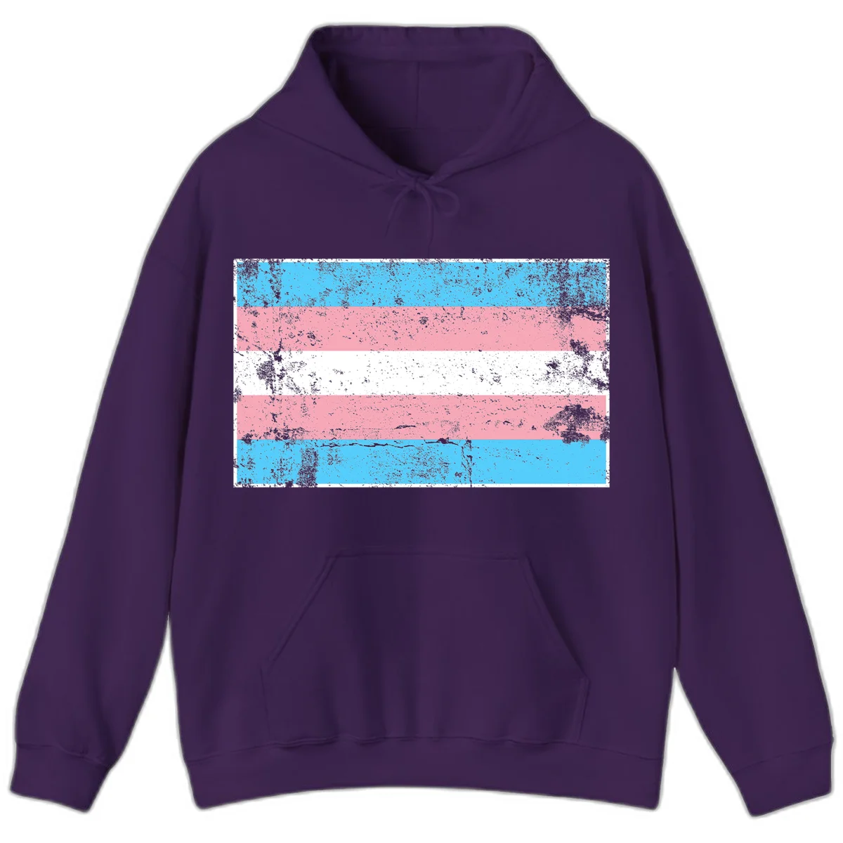 Distressed transgender pride flag with cyan, pink, and white horizontal stripes and weathered grunge texture in Purple