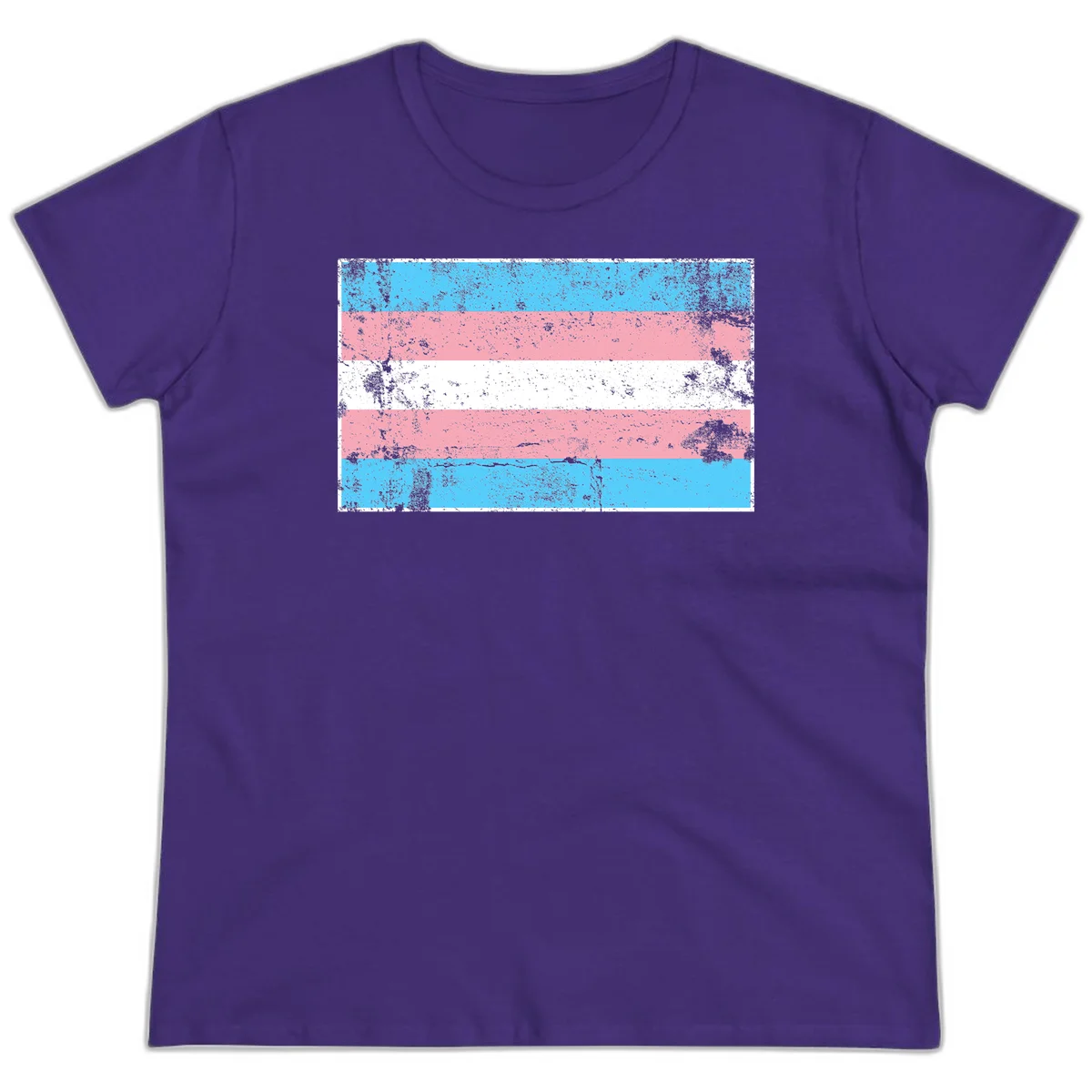 Distressed transgender pride flag with cyan, pink, and white horizontal stripes and weathered grunge texture in Purple