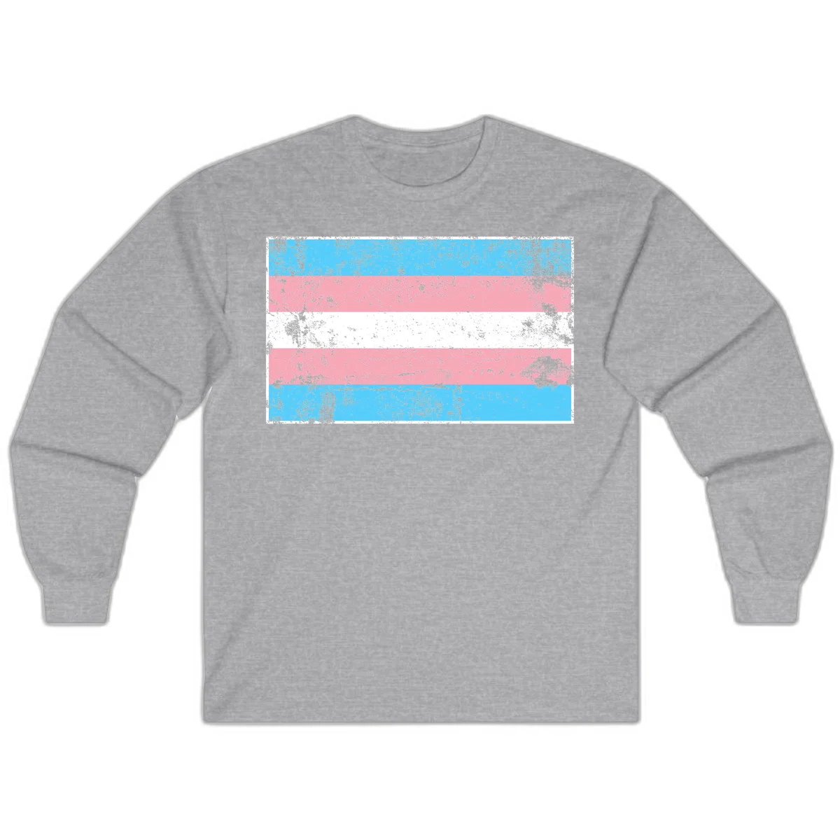 Distressed transgender pride flag with cyan, pink, and white horizontal stripes and weathered grunge texture in Sport Grey