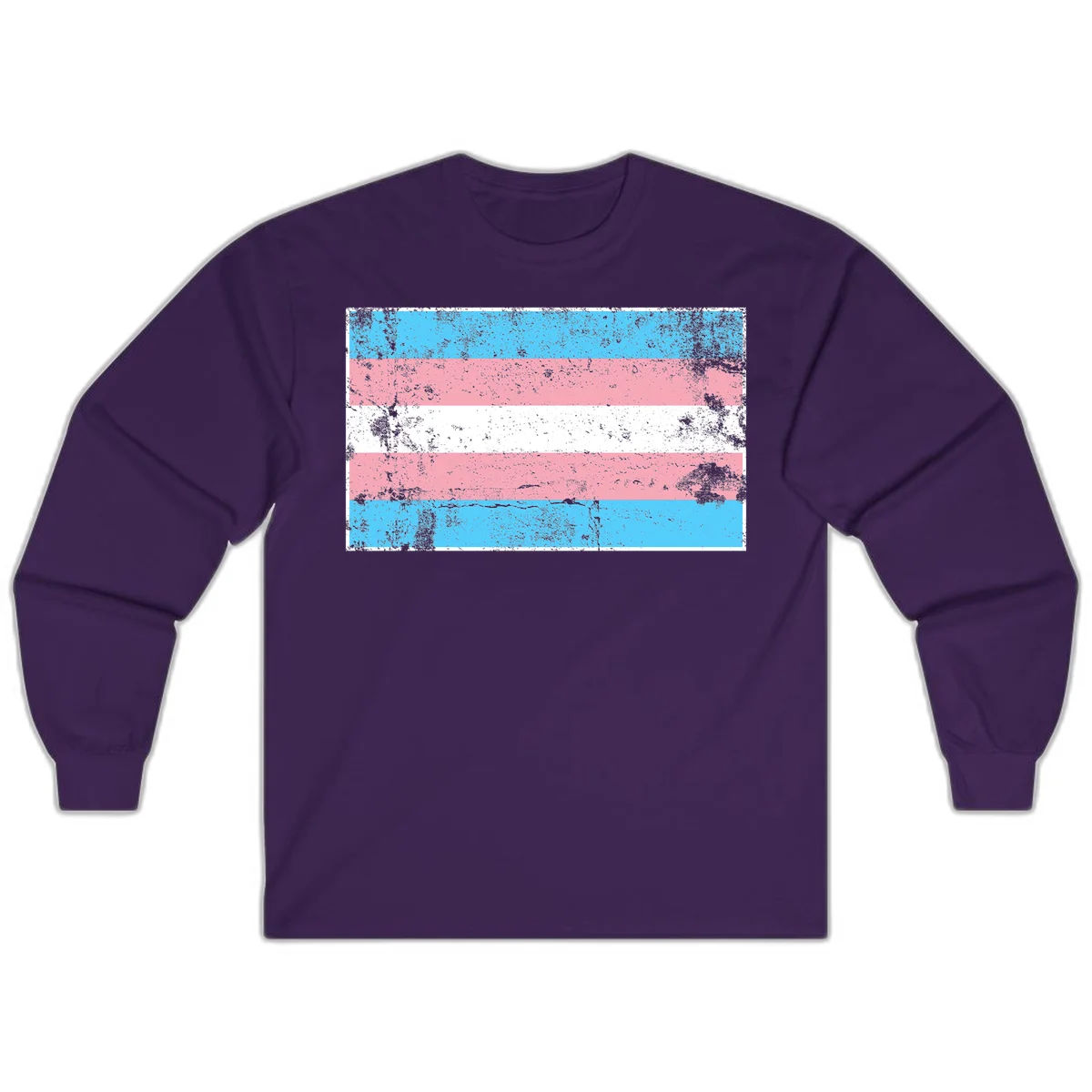 Distressed transgender pride flag with cyan, pink, and white horizontal stripes and weathered grunge texture in Purple