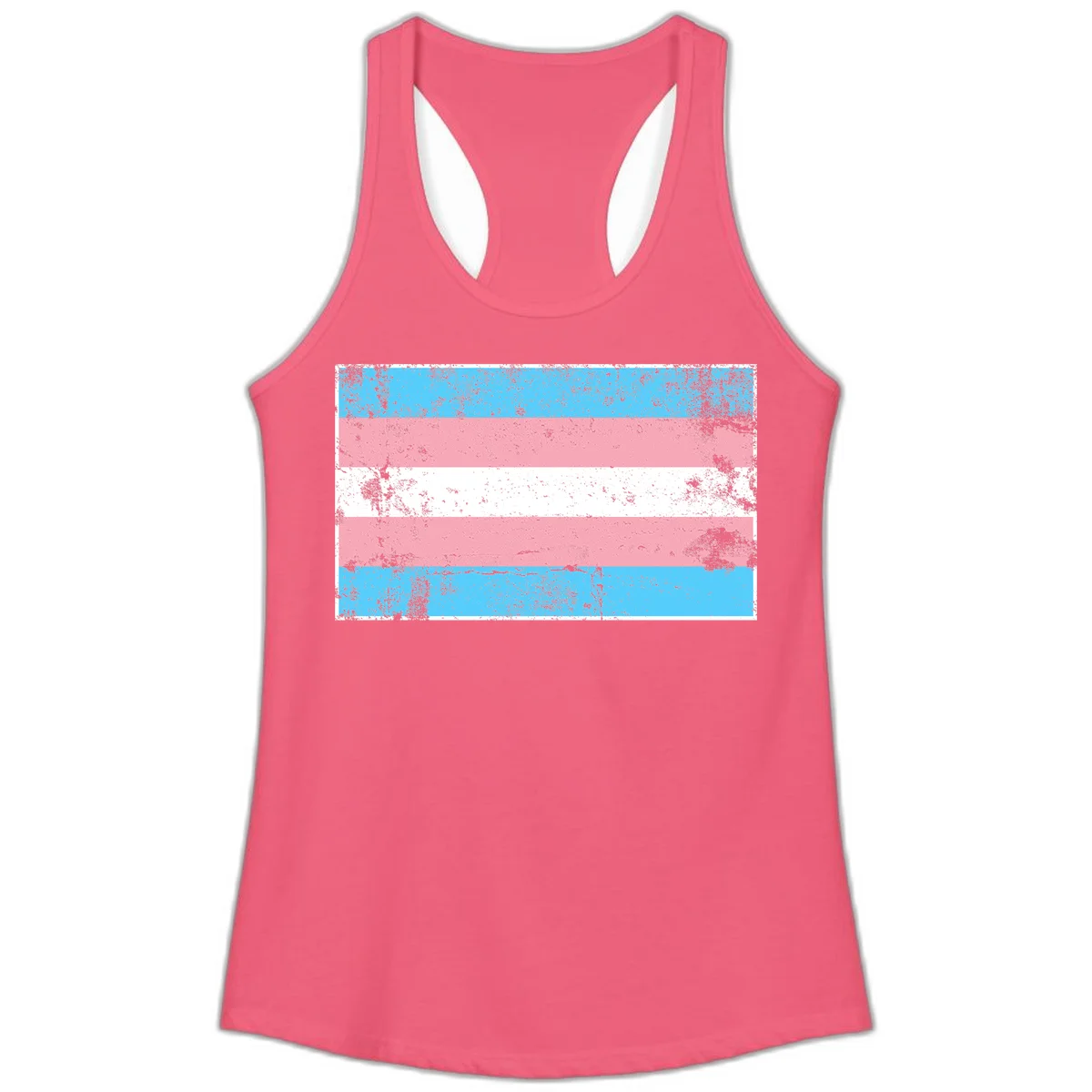 Distressed transgender pride flag with cyan, pink, and white horizontal stripes and weathered grunge texture in Hot Pink