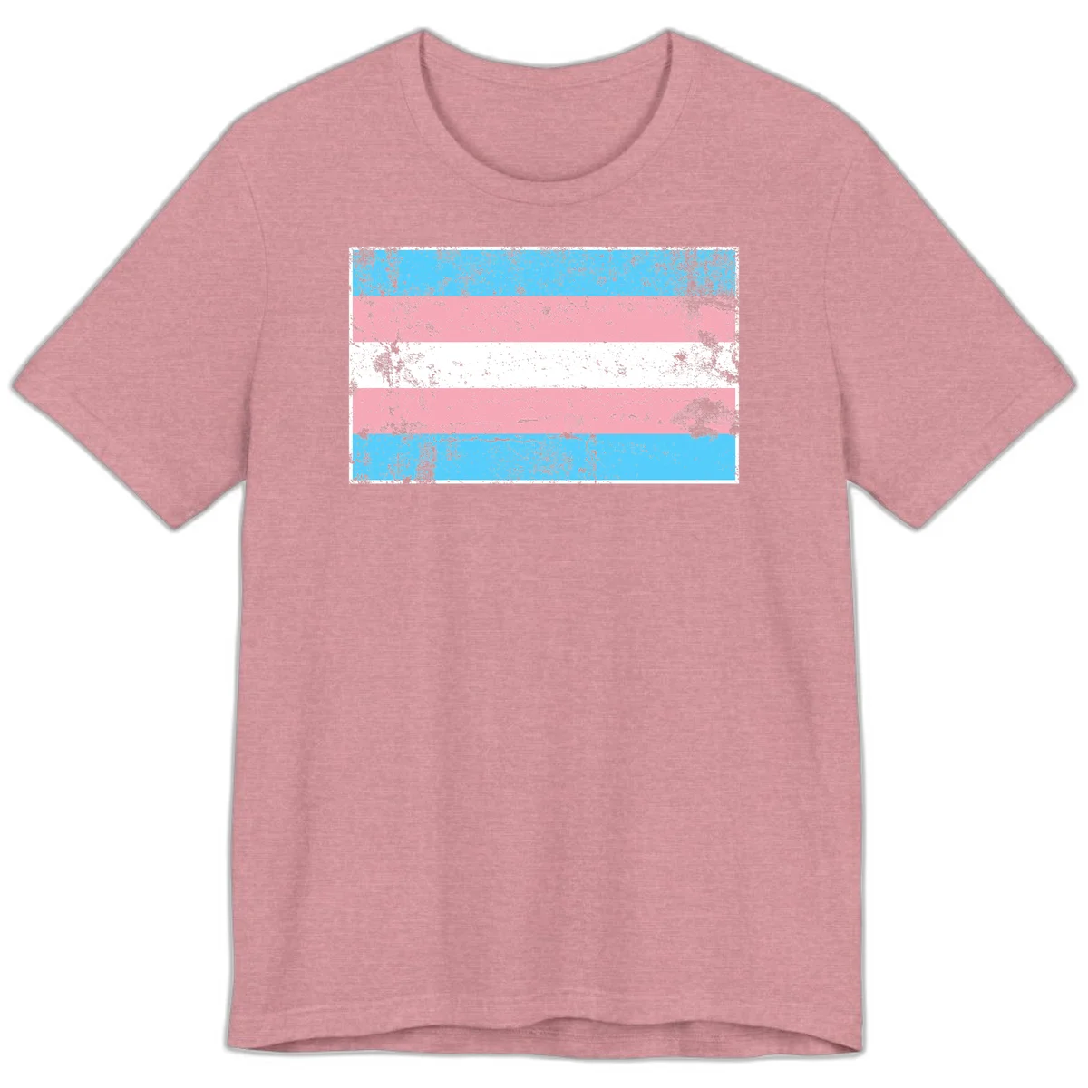 Distressed transgender pride flag with cyan, pink, and white horizontal stripes and weathered grunge texture in Heather Orchid
