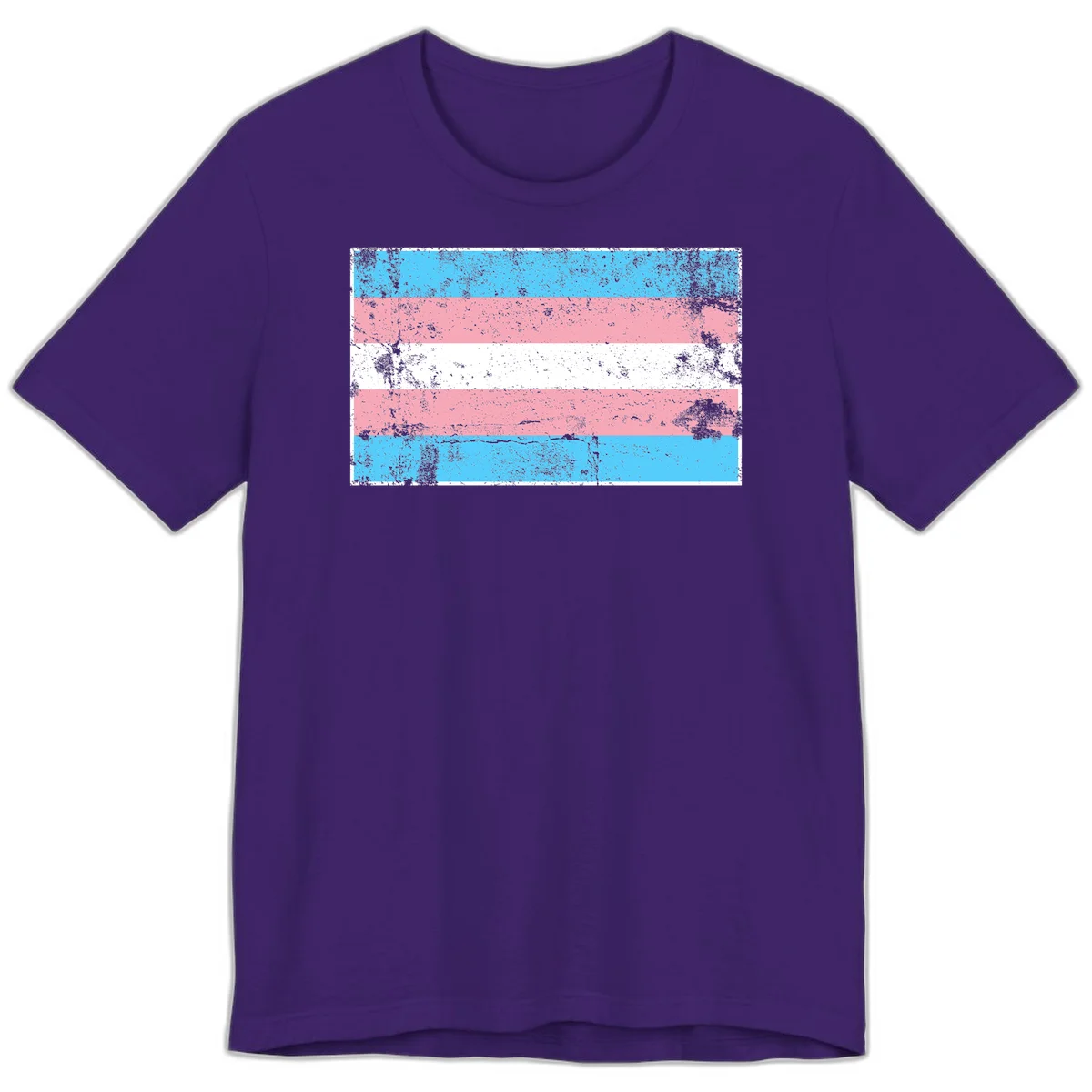 Distressed transgender pride flag with cyan, pink, and white horizontal stripes and weathered grunge texture in Team Purple