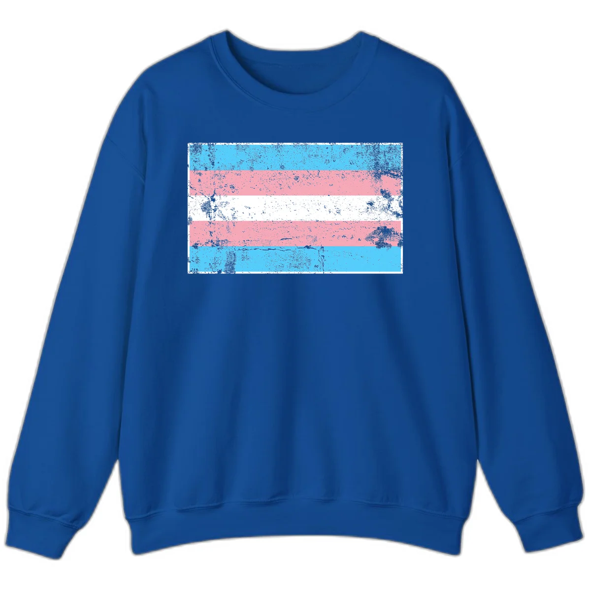 Distressed transgender pride flag with cyan, pink, and white horizontal stripes and weathered grunge texture in Royal