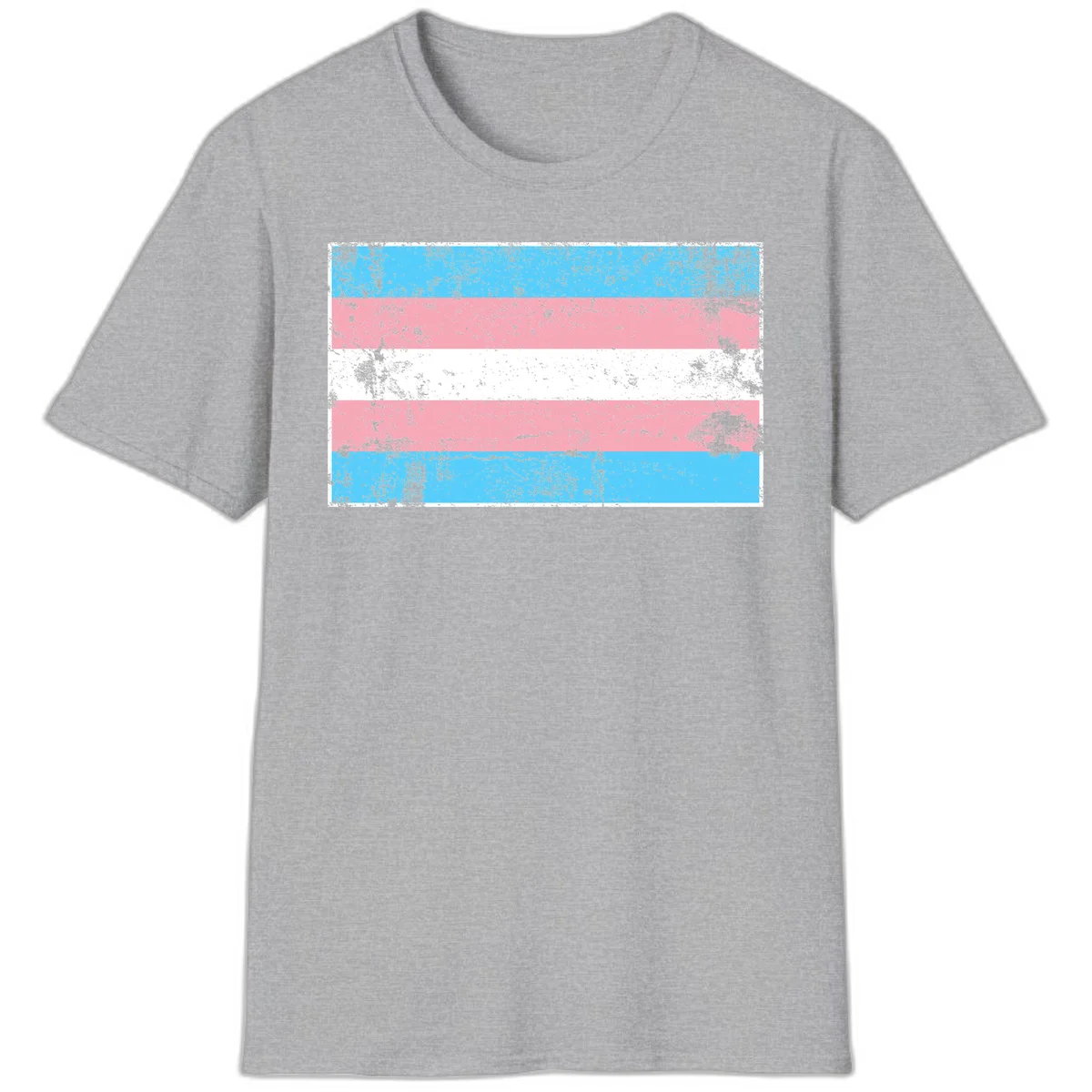Distressed transgender pride flag with cyan, pink, and white horizontal stripes and weathered grunge texture in Sport Grey