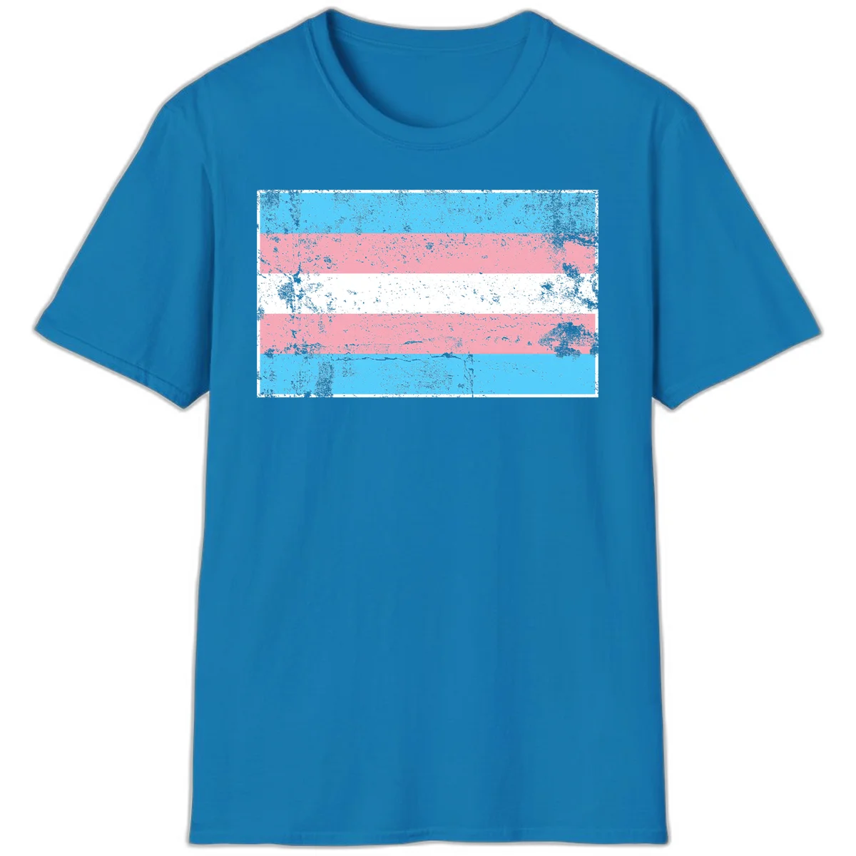 Distressed transgender pride flag with cyan, pink, and white horizontal stripes and weathered grunge texture in Sapphire
