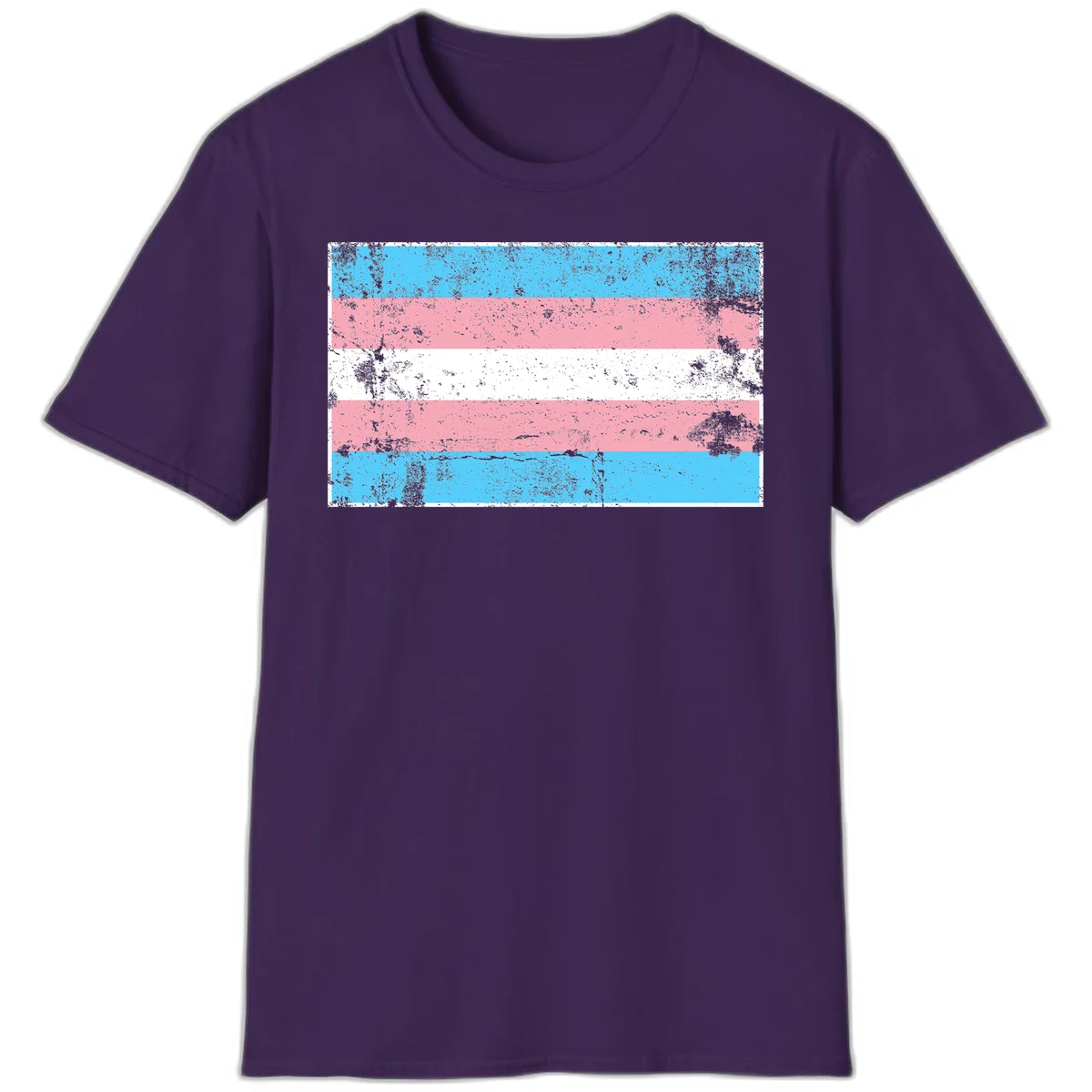 Distressed transgender pride flag with cyan, pink, and white horizontal stripes and weathered grunge texture in Purple