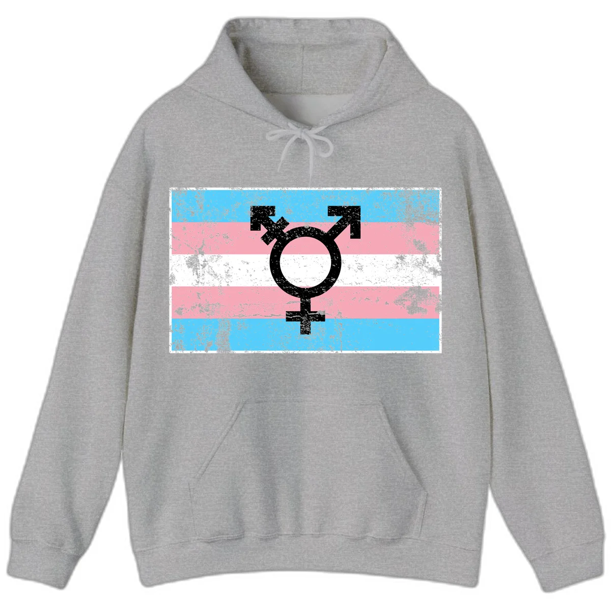 Transgender pride symbol with male and female combined icon on cyan, pink, and white striped distressed flag background in Sport Grey