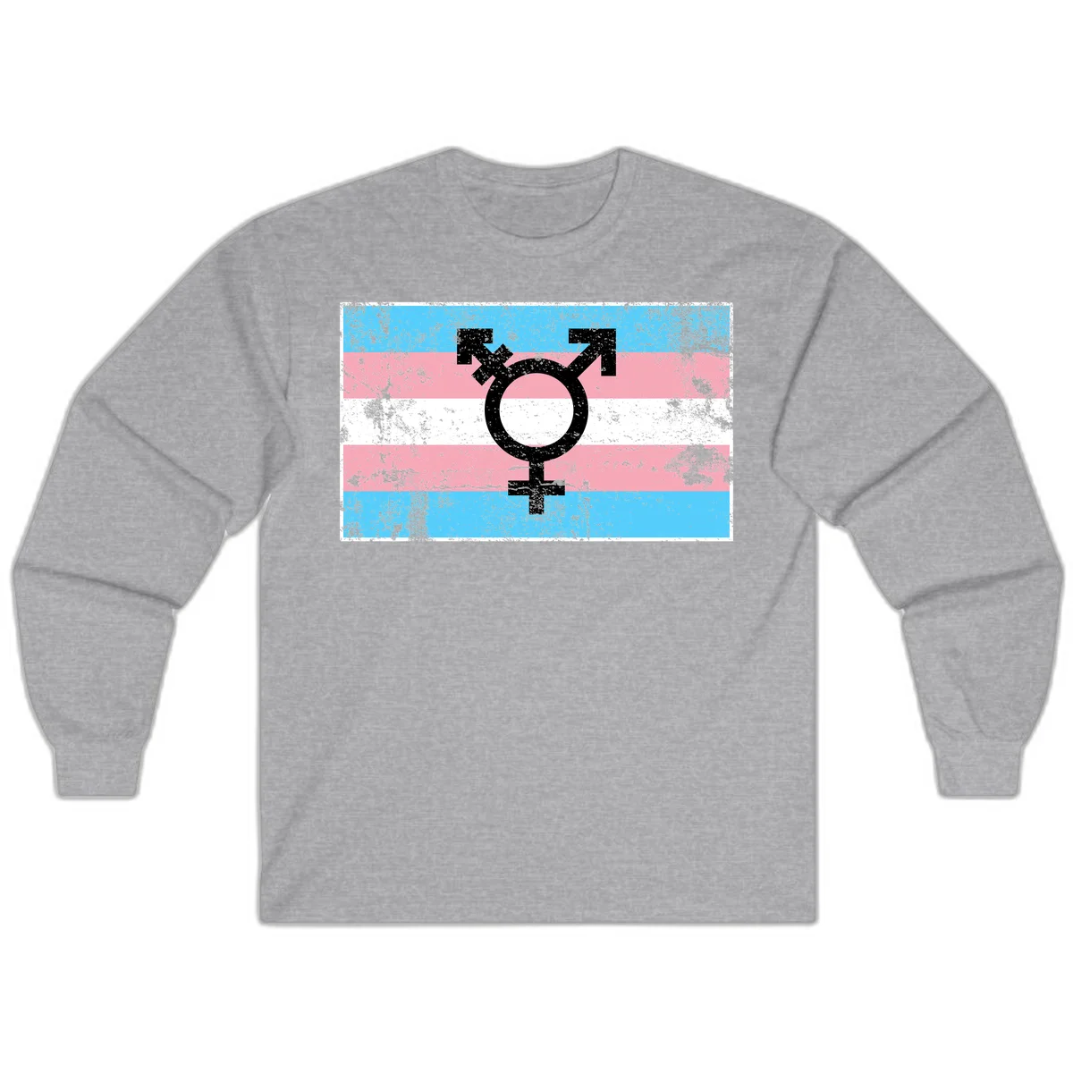 Transgender pride symbol with male and female combined icon on cyan, pink, and white striped distressed flag background in Sport Grey