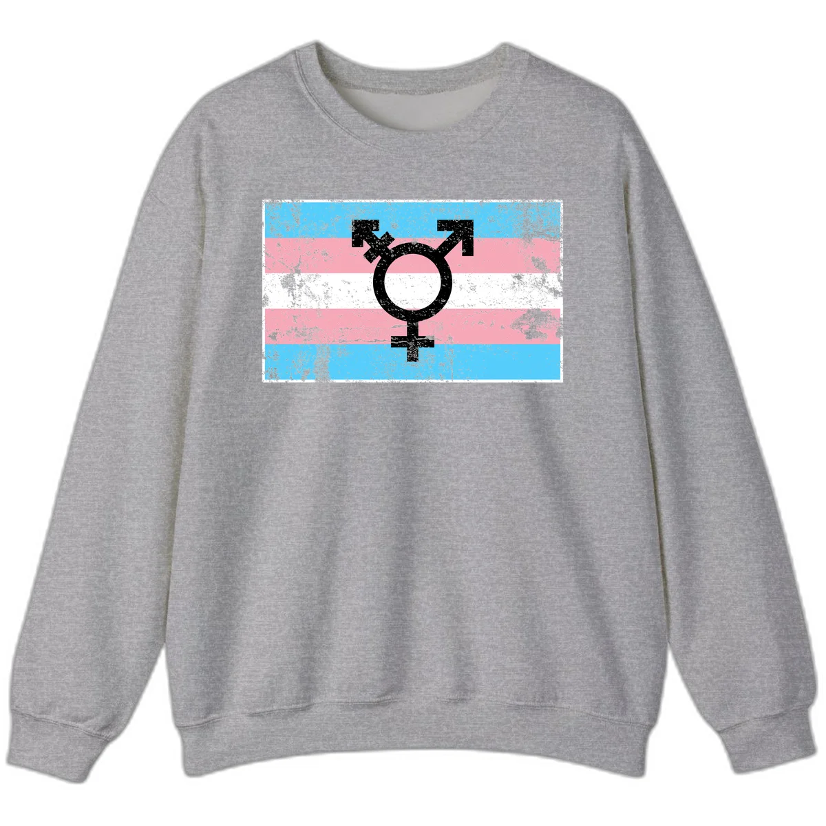 Transgender pride symbol with male and female combined icon on cyan, pink, and white striped distressed flag background in Sport Grey
